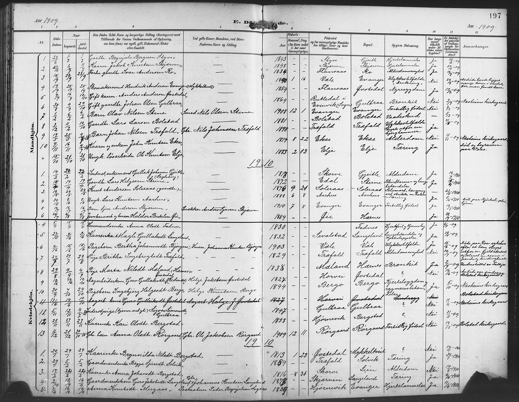 Evanger sokneprestembete, SAB/A-99924: Parish register (copy) no. A 5, 1897-1917, p. 197