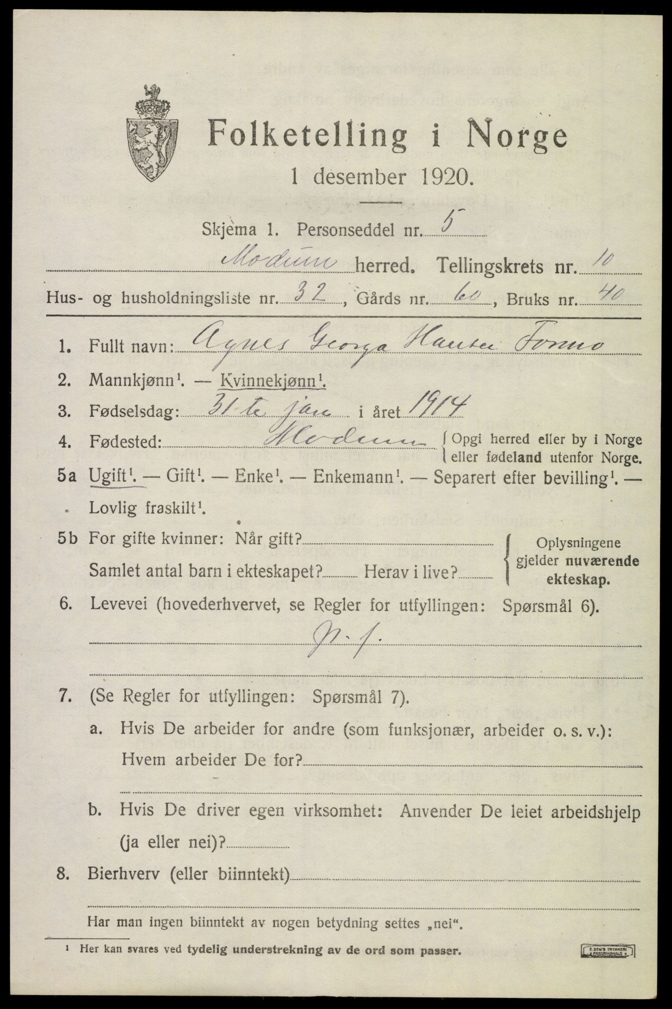 SAKO, 1920 census for Modum, 1920, p. 13287