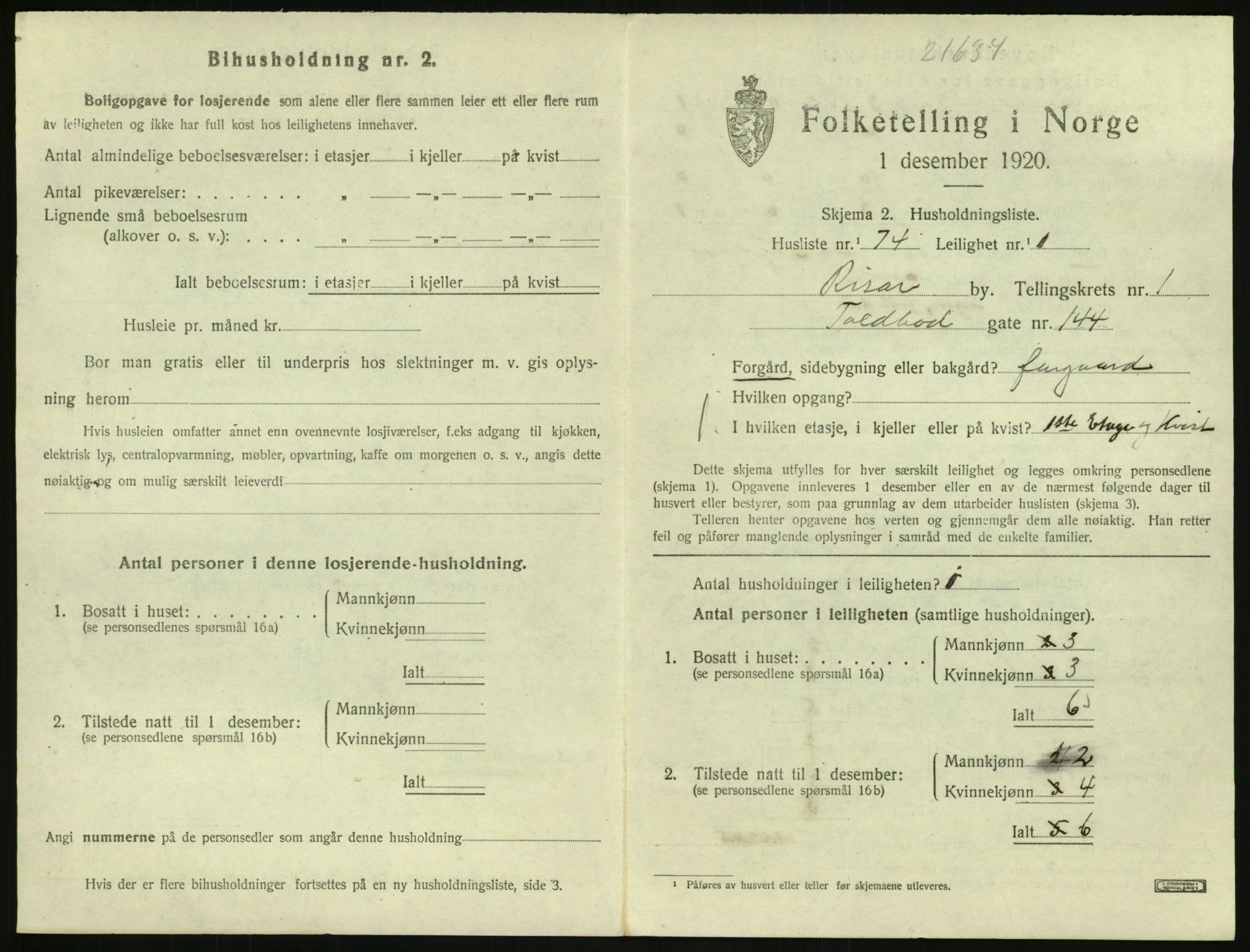 SAK, 1920 census for Risør, 1920, p. 1519