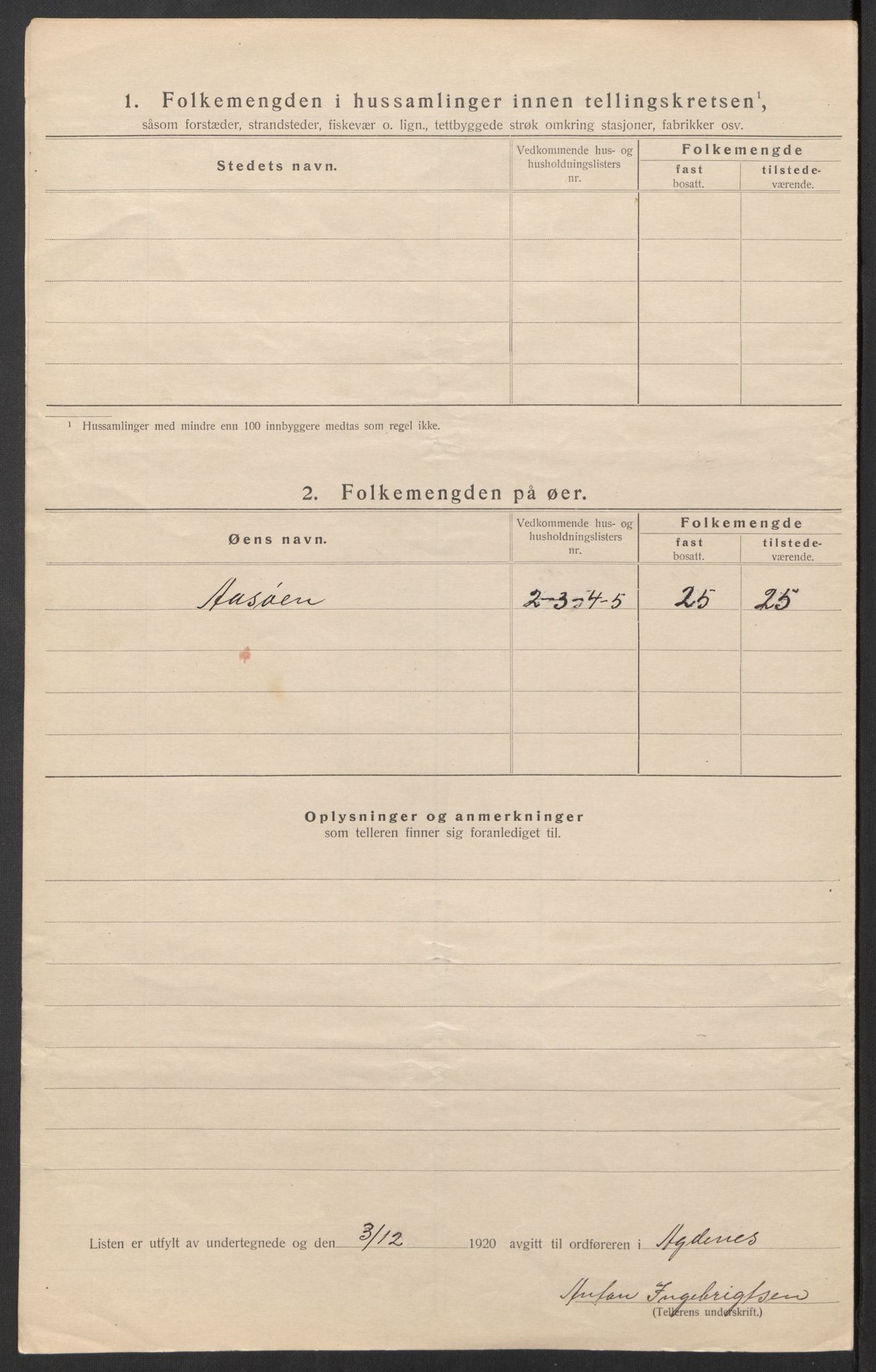 SAT, 1920 census for Agdenes, 1920, p. 26