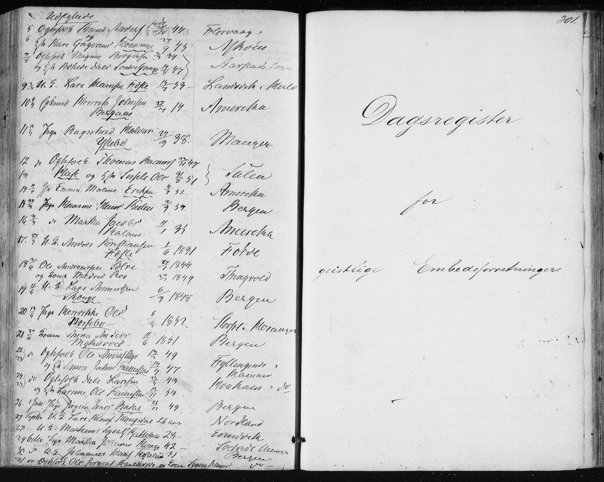 Lindås Sokneprestembete, AV/SAB-A-76701/H/Haa/Haaa/L0016: Parish register (official) no. A 16, 1863-1875, p. 301