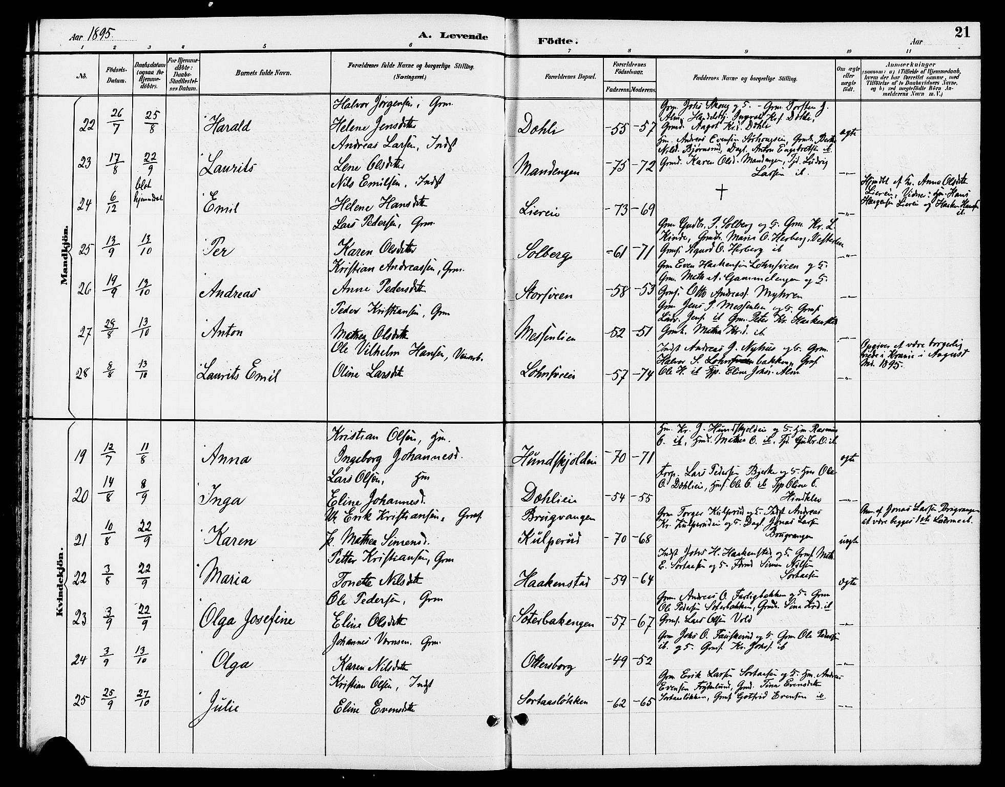 Ringsaker prestekontor, AV/SAH-PREST-014/L/La/L0013: Parish register (copy) no. 13, 1891-1904, p. 21