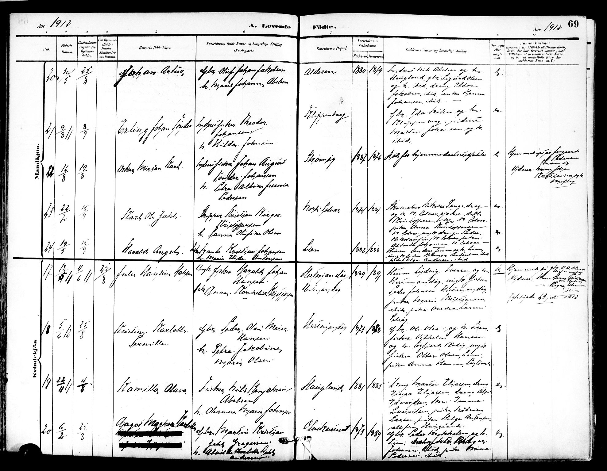 Ministerialprotokoller, klokkerbøker og fødselsregistre - Nordland, AV/SAT-A-1459/839/L0569: Parish register (official) no. 839A06, 1903-1922, p. 69