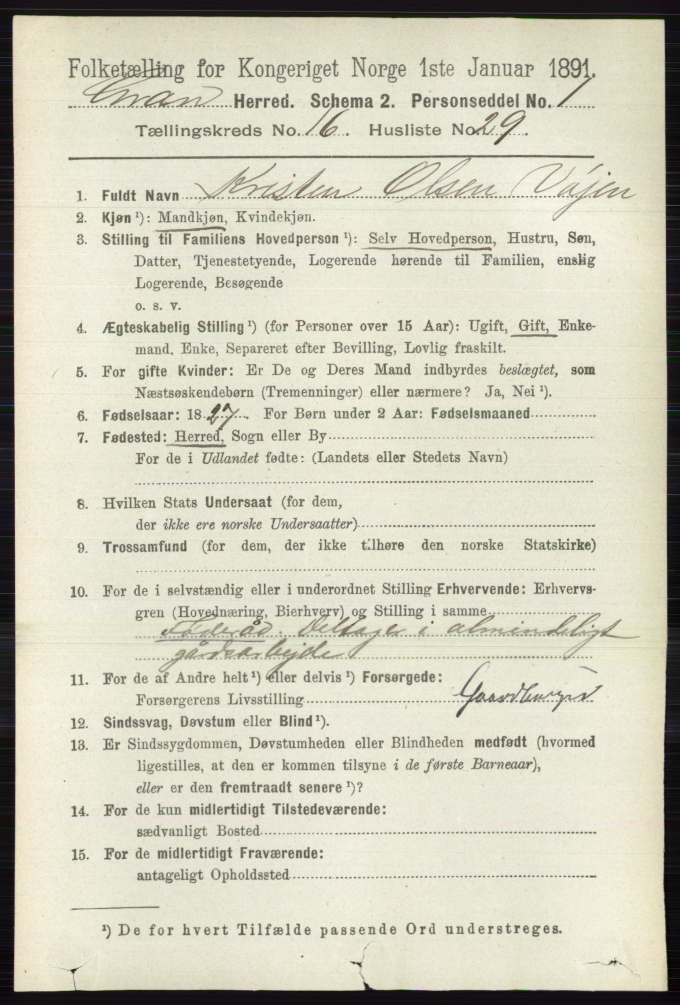 RA, 1891 census for 0534 Gran, 1891, p. 8282