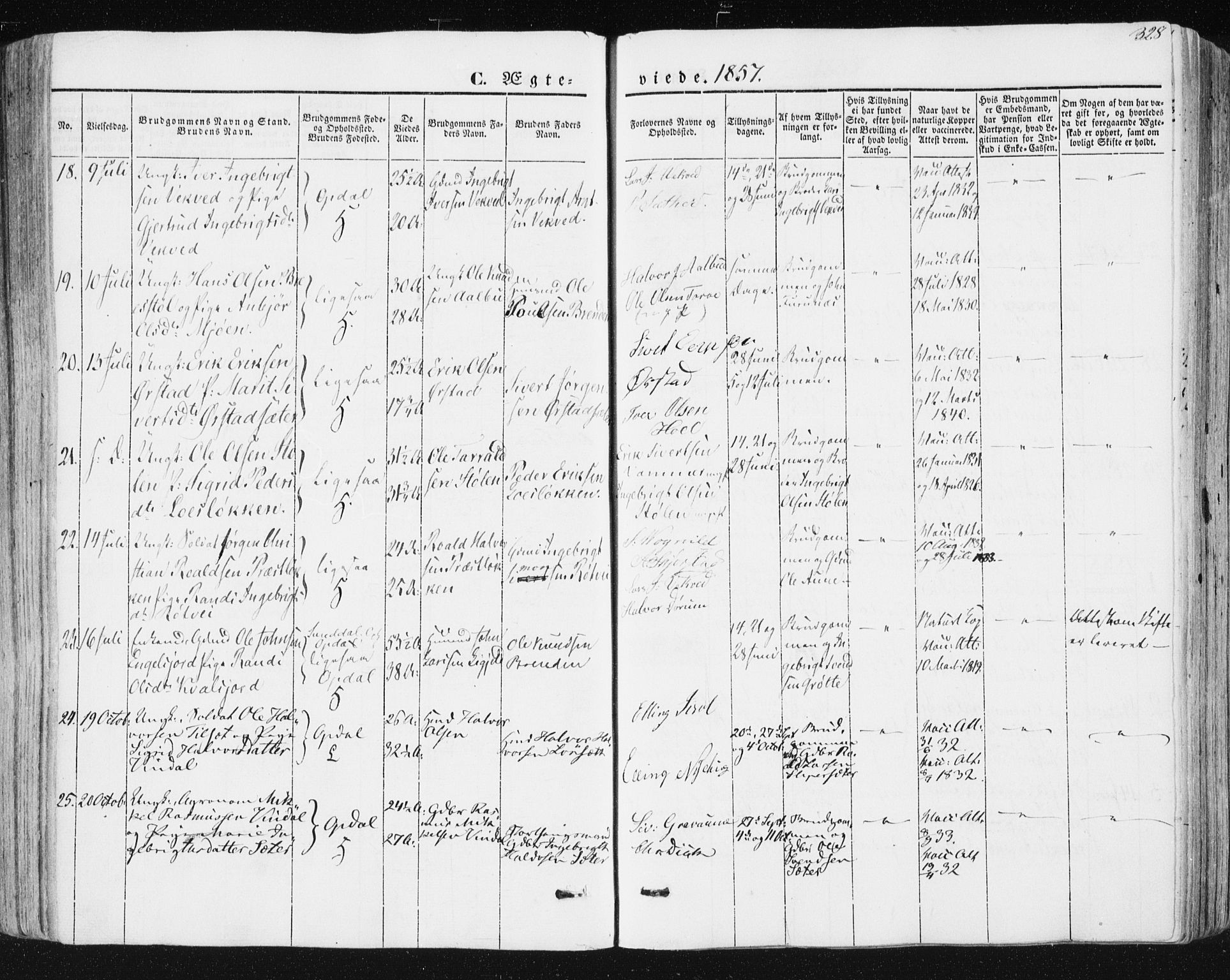 Ministerialprotokoller, klokkerbøker og fødselsregistre - Sør-Trøndelag, AV/SAT-A-1456/678/L0899: Parish register (official) no. 678A08, 1848-1872, p. 328