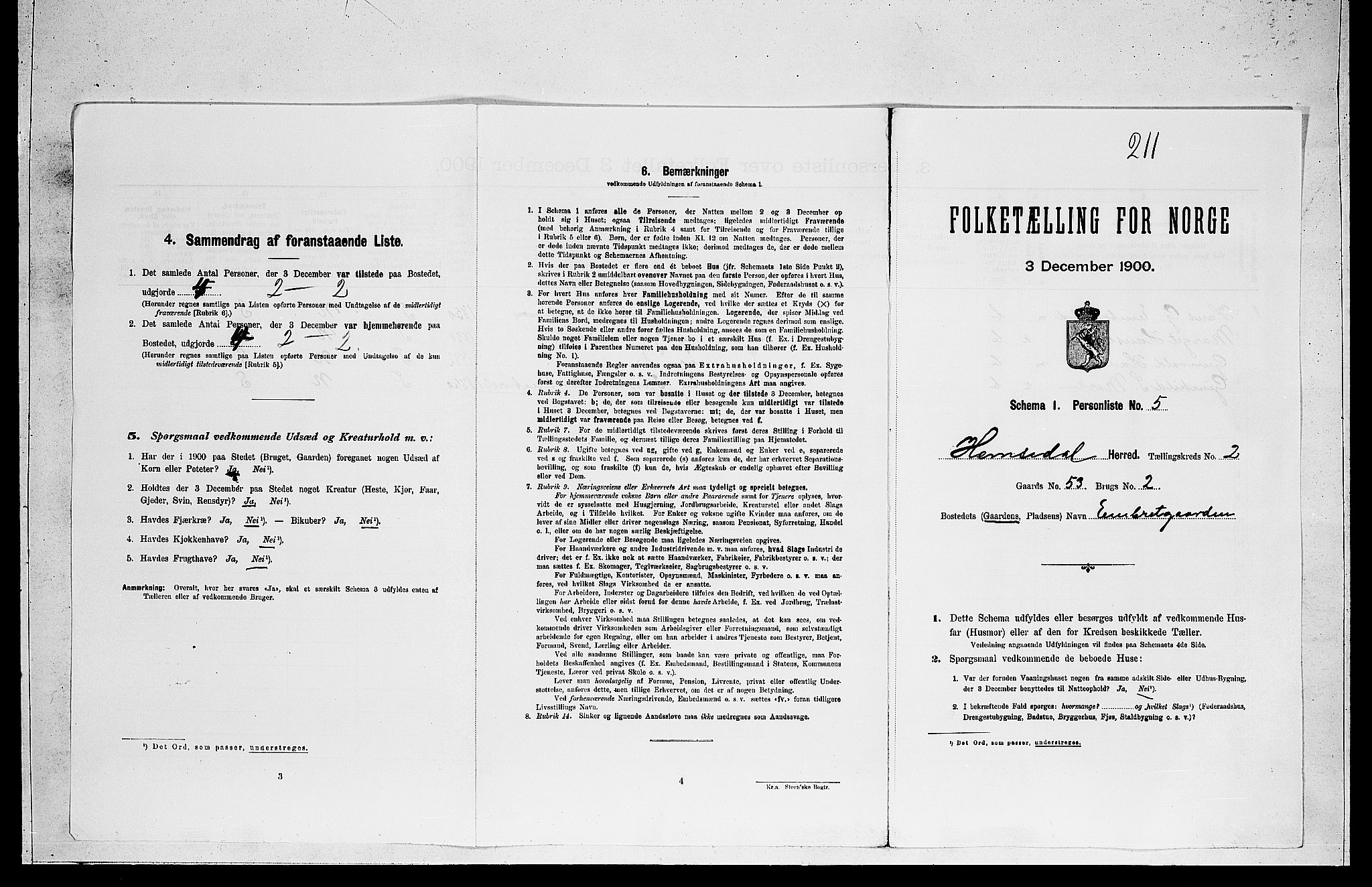 RA, 1900 census for Hemsedal, 1900, p. 103