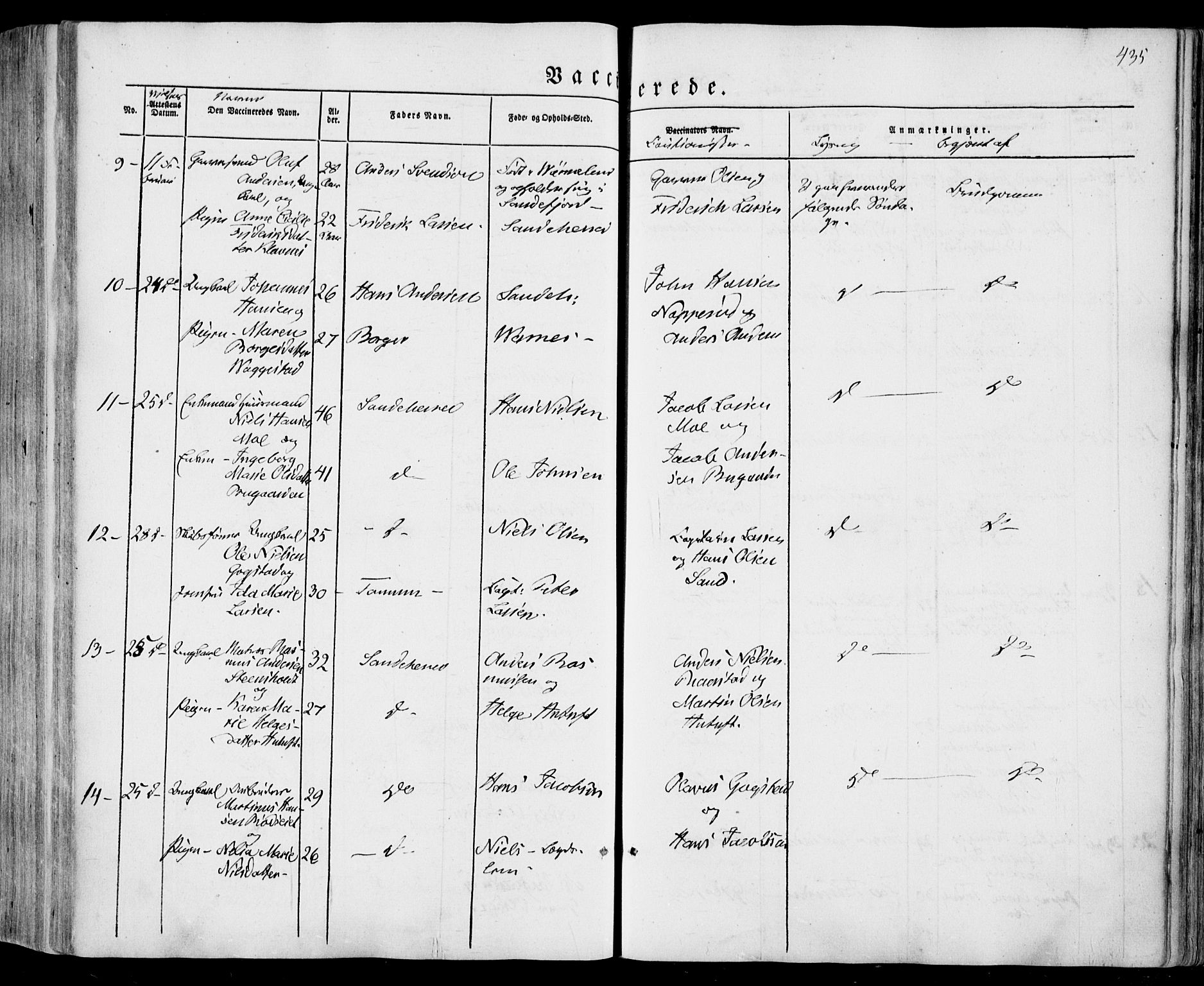 Sandar kirkebøker, SAKO/A-243/F/Fa/L0006: Parish register (official) no. 6, 1847-1860, p. 435