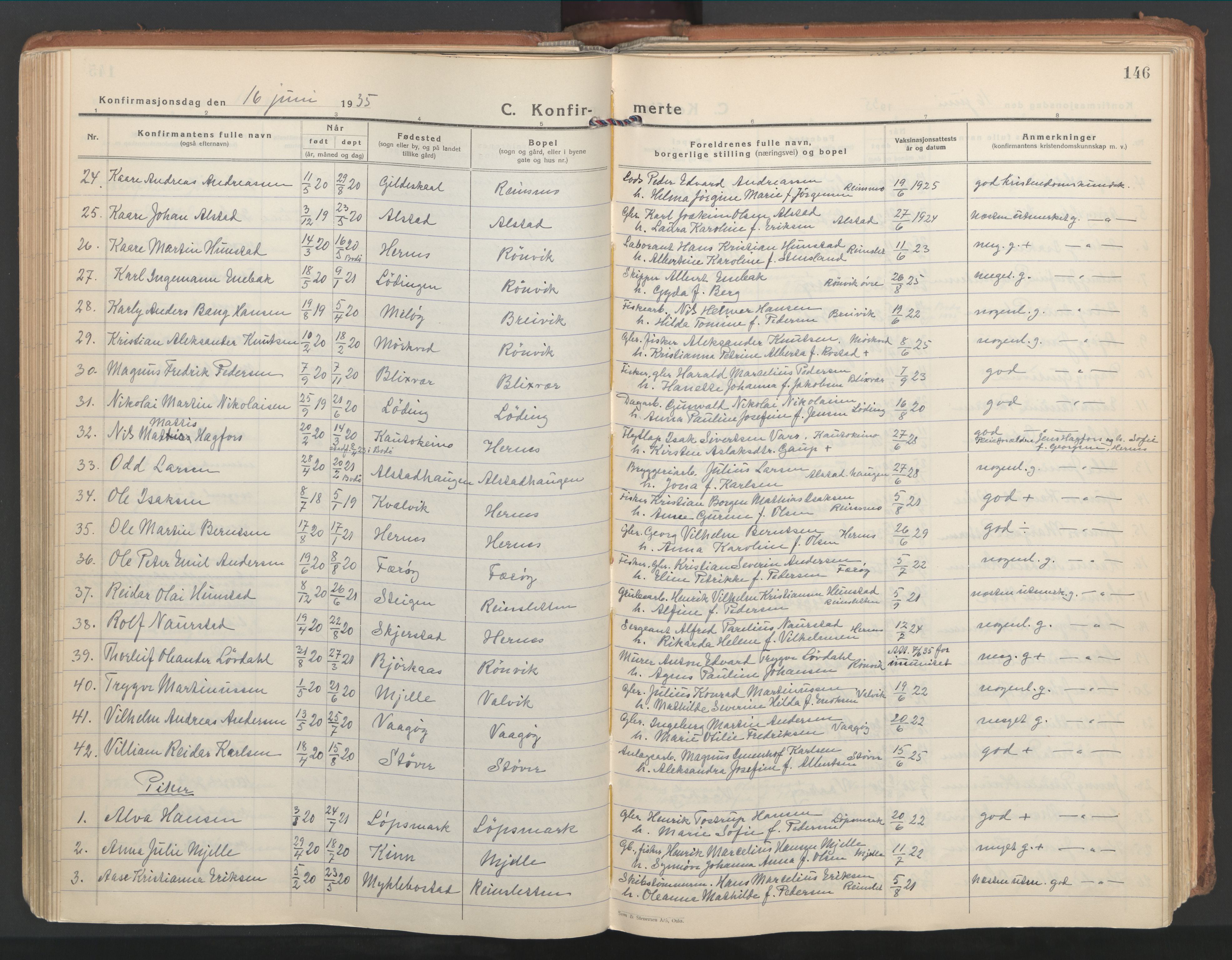 Ministerialprotokoller, klokkerbøker og fødselsregistre - Nordland, SAT/A-1459/802/L0061: Parish register (official) no. 802A08, 1933-1946, p. 146