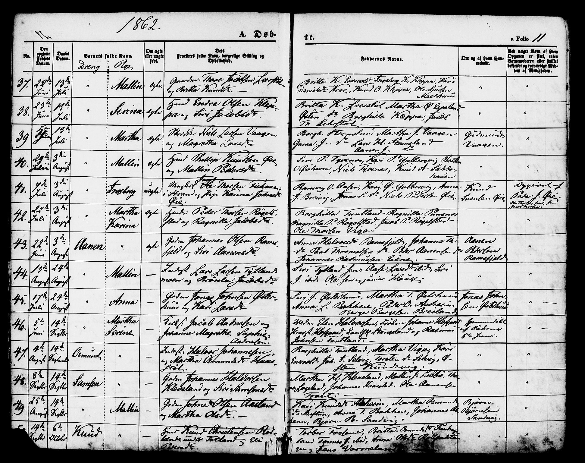 Hjelmeland sokneprestkontor, AV/SAST-A-101843/01/IV/L0011: Parish register (official) no. A 11, 1861-1878, p. 11