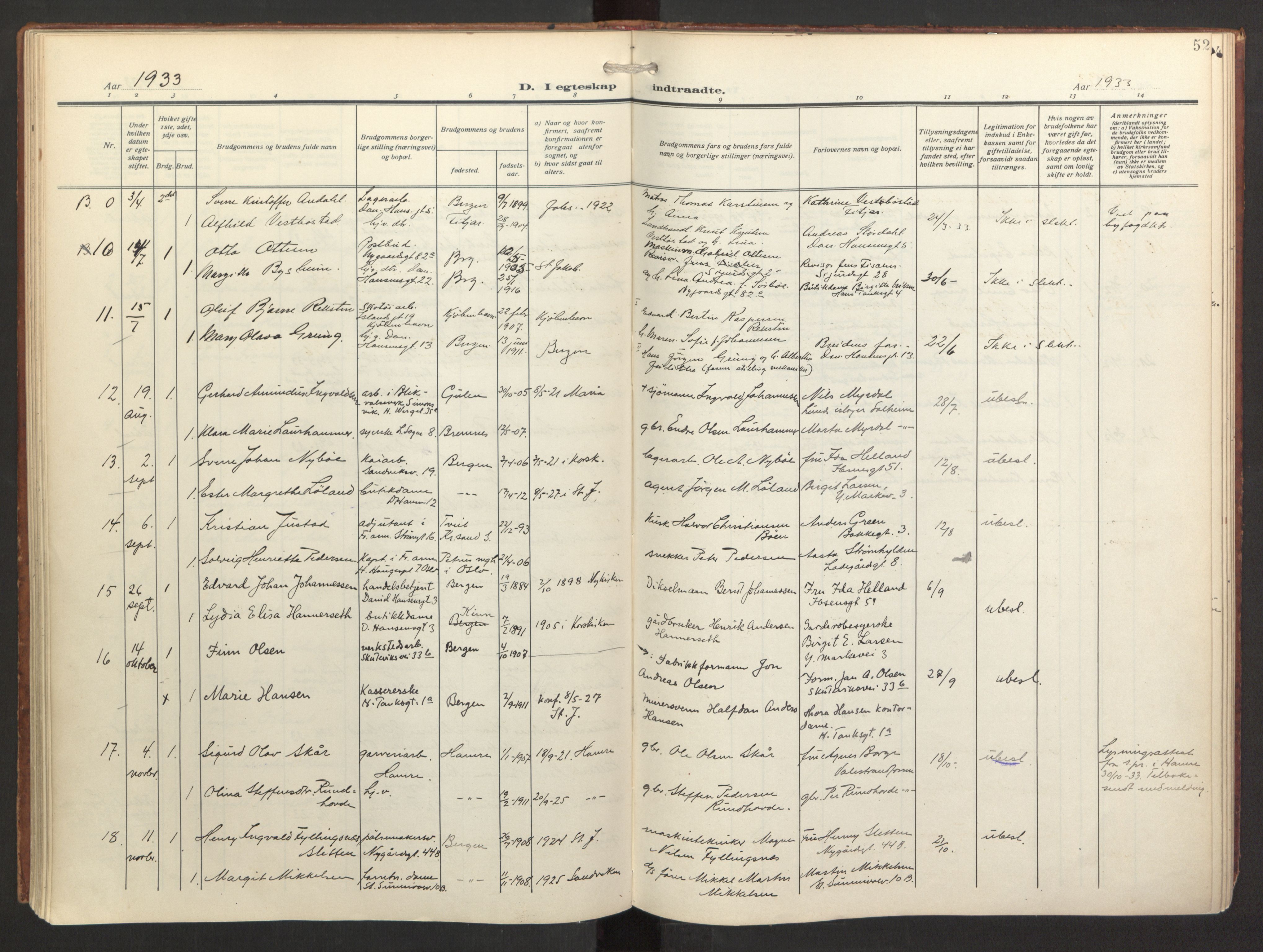 St. Jacob sokneprestembete, AV/SAB-A-78001/H/Haa/L0005: Parish register (official) no. C 1, 1917-1951, p. 52