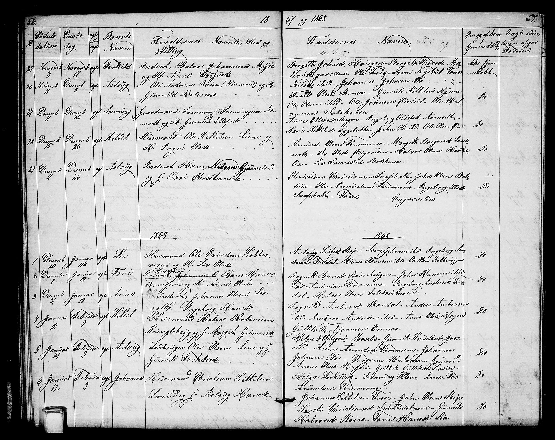 Hjartdal kirkebøker, SAKO/A-270/G/Gb/L0002: Parish register (copy) no. II 2, 1854-1884, p. 56-57