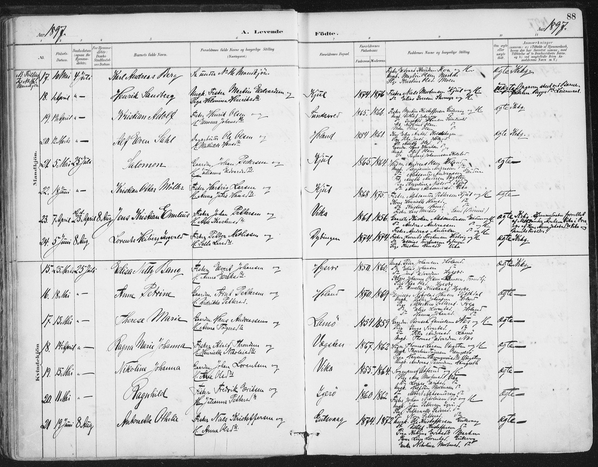 Ministerialprotokoller, klokkerbøker og fødselsregistre - Nordland, AV/SAT-A-1459/816/L0244: Parish register (official) no. 816A10, 1886-1903, p. 88