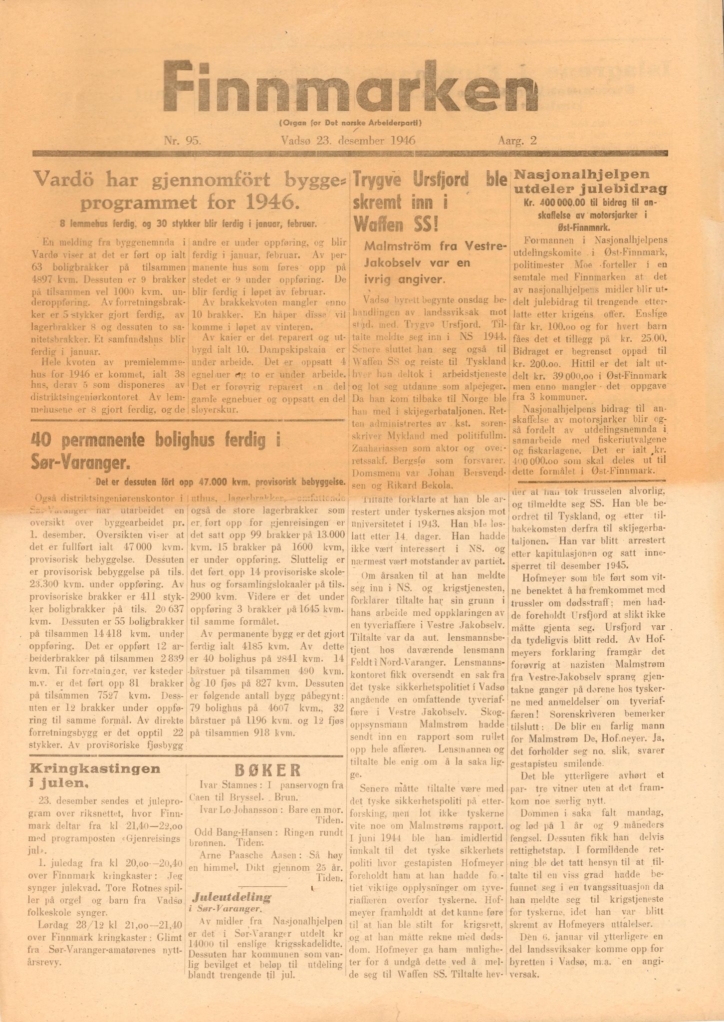 Finnmarkskontorets presse- og opplysningsarkiv , FMFB/A-1198/E/L0008/0001: 6. Presse / Finnmarken 1. mars 1946 - 23. desember 1946