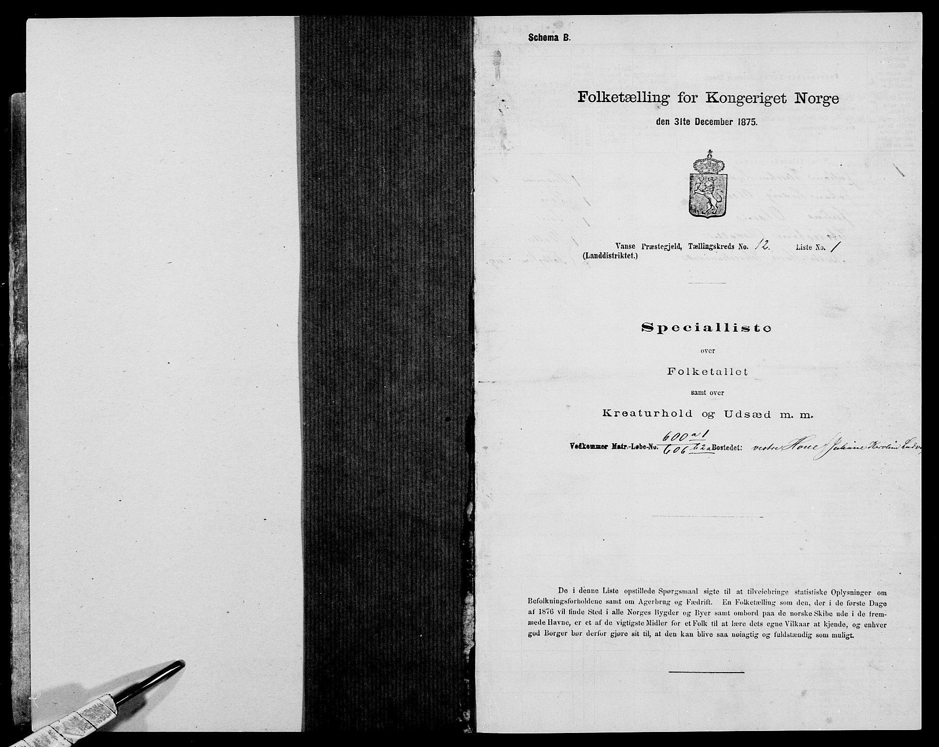 SAK, 1875 census for 1041L Vanse/Vanse og Farsund, 1875, p. 2150