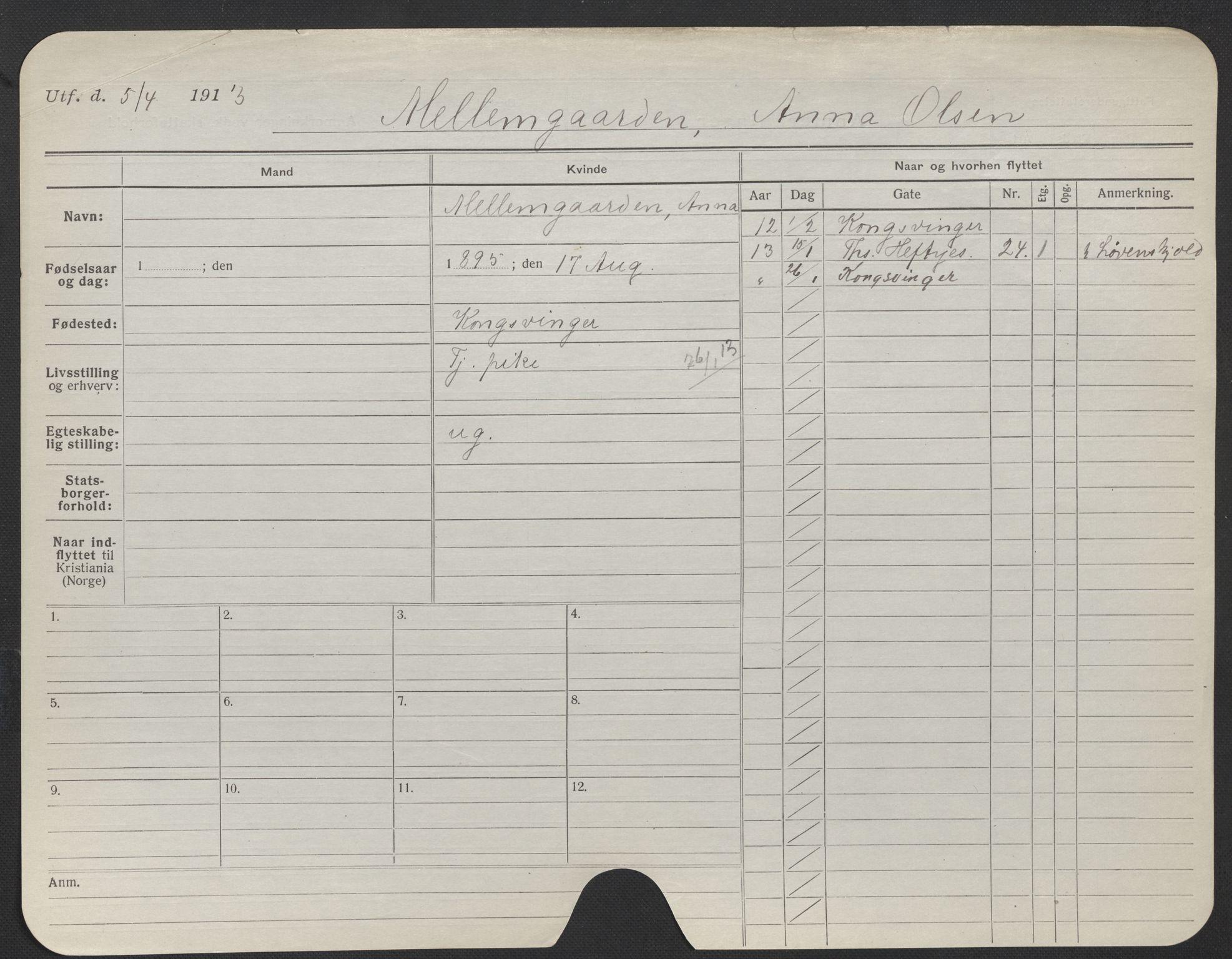 Oslo folkeregister, Registerkort, AV/SAO-A-11715/F/Fa/Fac/L0020: Kvinner, 1906-1914, p. 802a