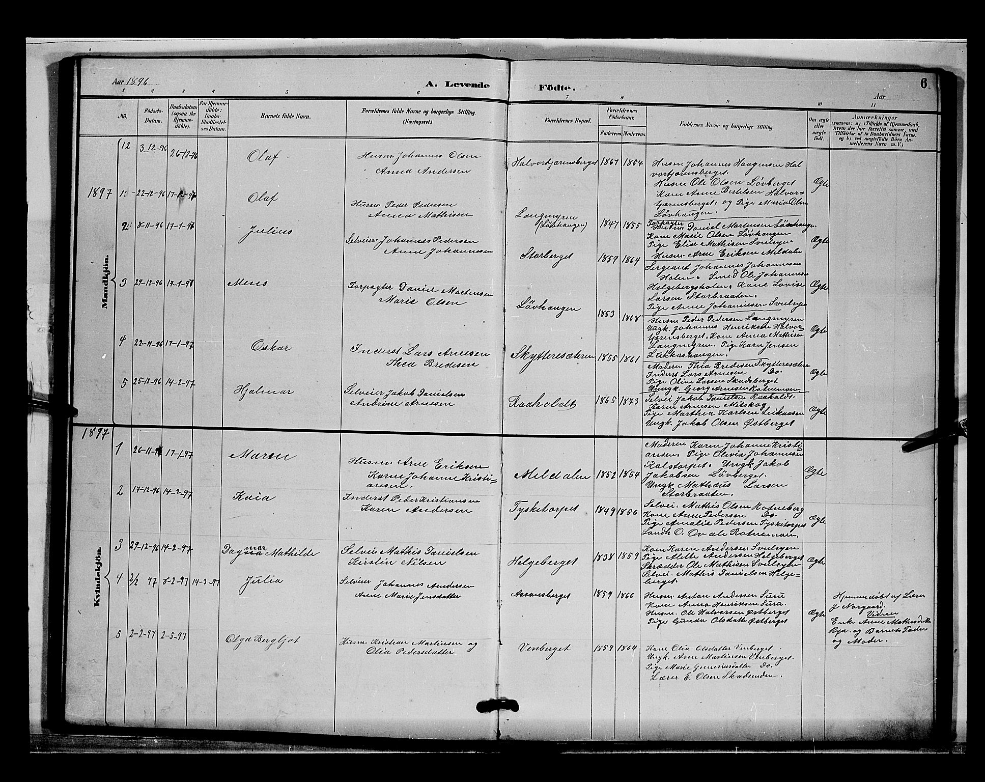 Grue prestekontor, SAH/PREST-036/H/Ha/Hab/L0004: Parish register (copy) no. 4, 1895-1901, p. 6