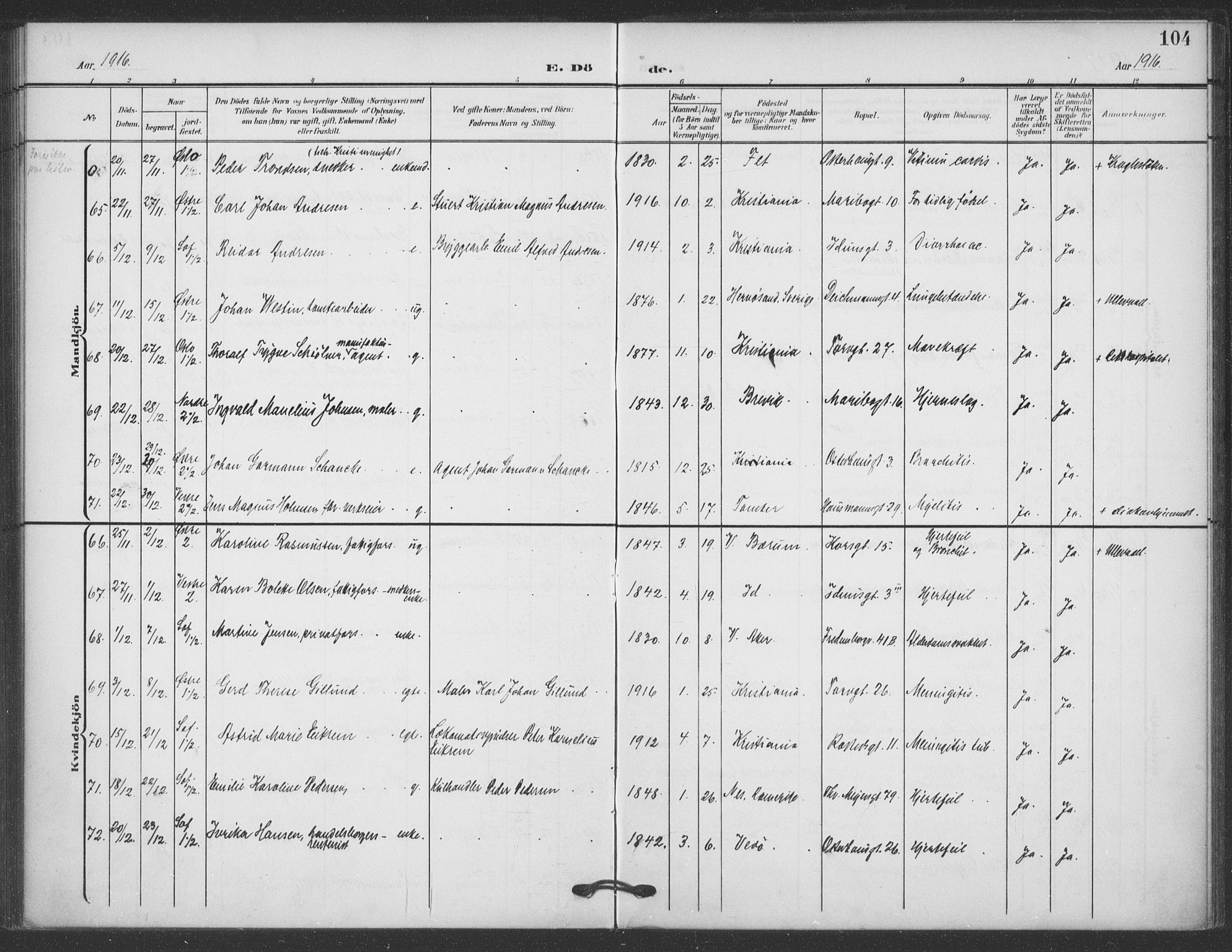 Jakob prestekontor Kirkebøker, SAO/A-10850/F/Fa/L0011: Parish register (official) no. 11, 1906-1920, p. 104