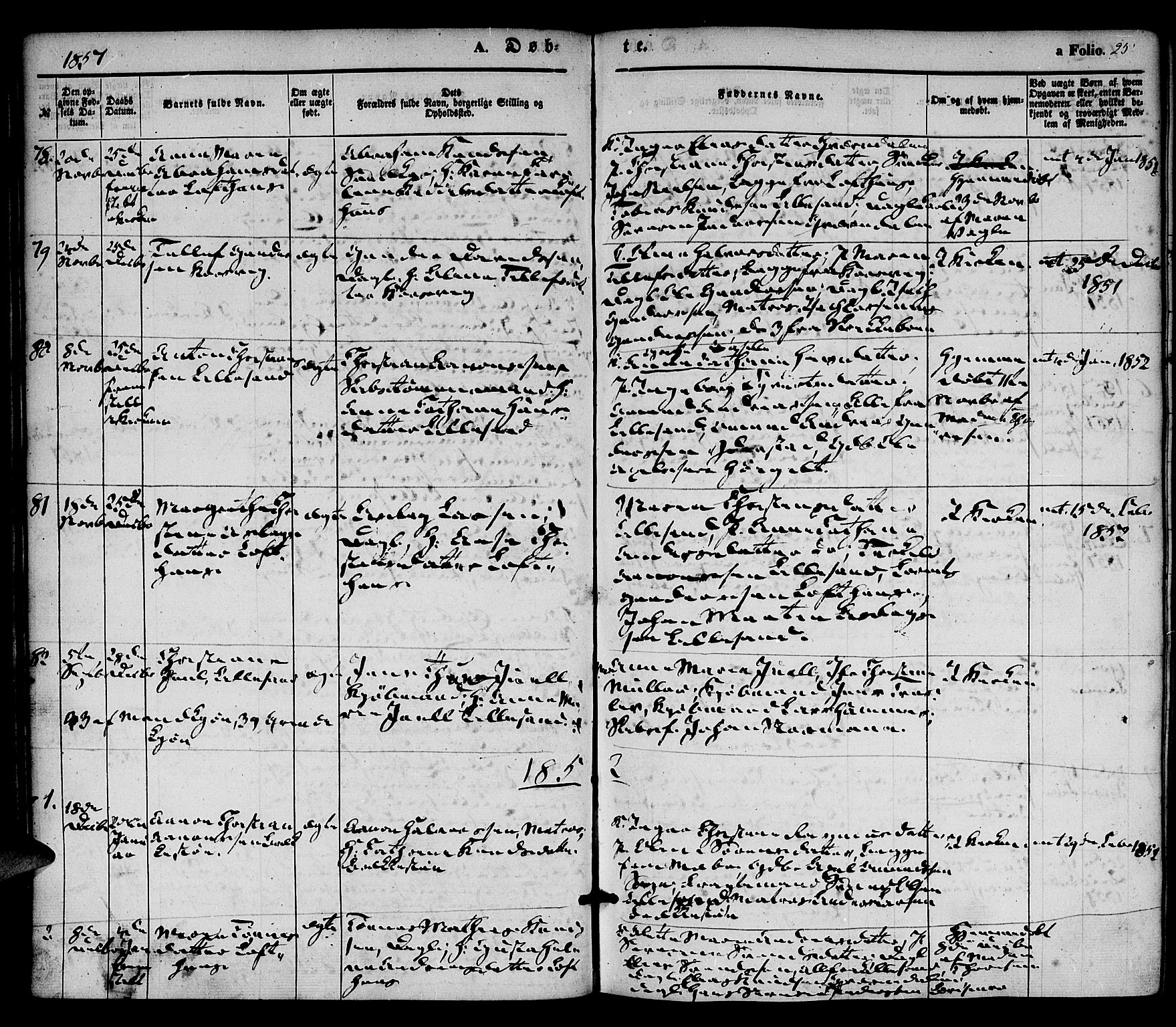 Vestre Moland sokneprestkontor, SAK/1111-0046/F/Fa/Fab/L0006: Parish register (official) no. A 6, 1850-1858, p. 25