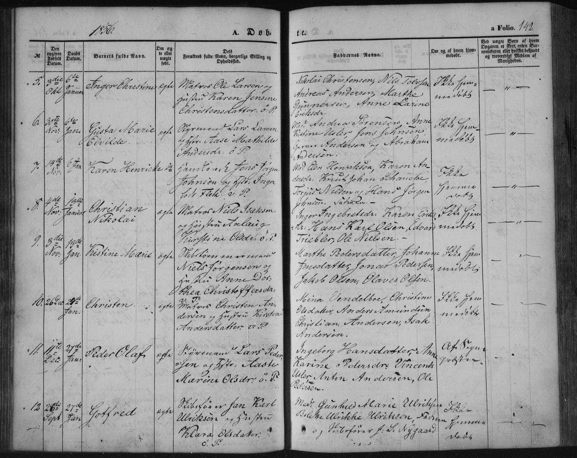 Porsgrunn kirkebøker , SAKO/A-104/F/Fa/L0006: Parish register (official) no. 6, 1841-1857, p. 142