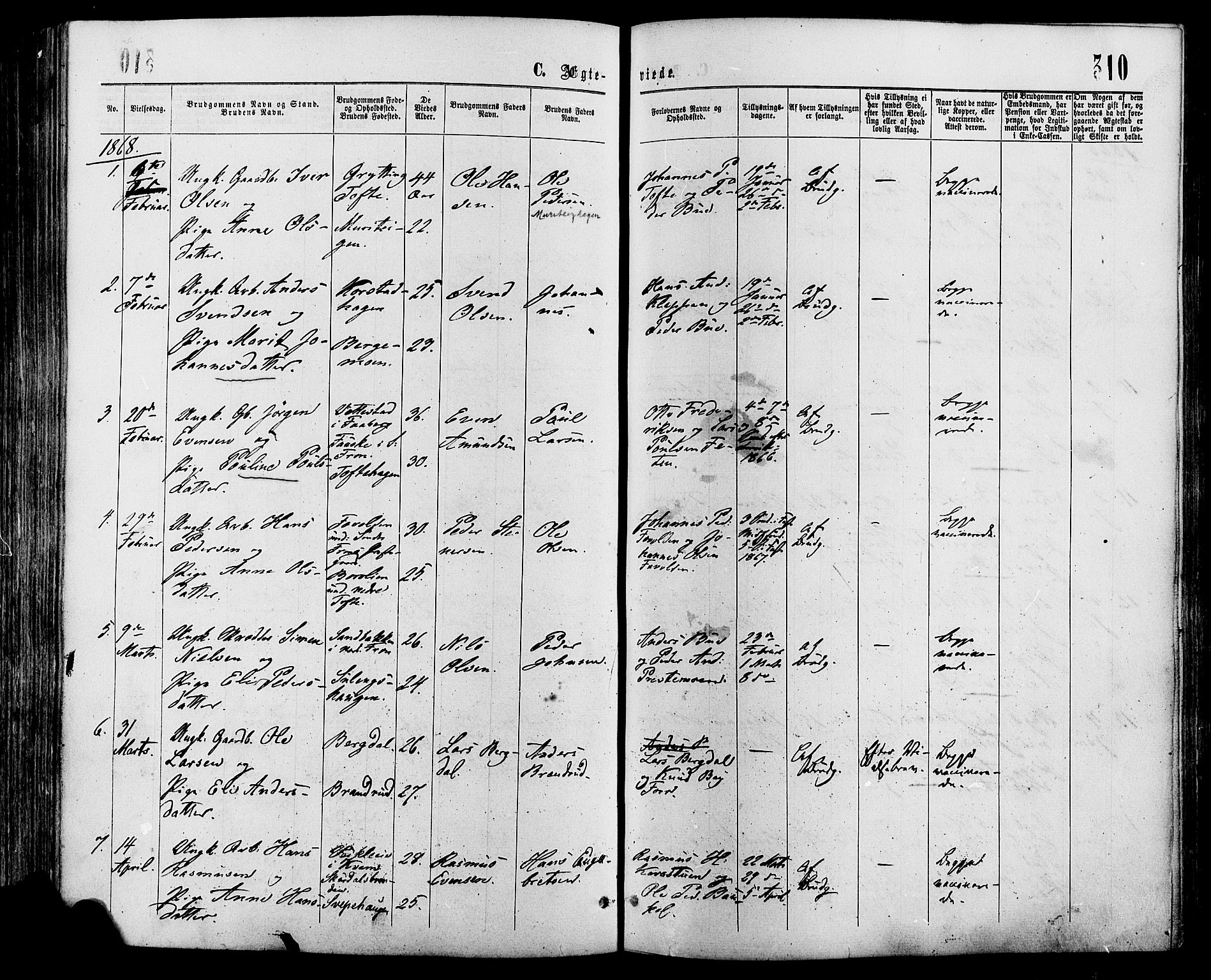 Sør-Fron prestekontor, SAH/PREST-010/H/Ha/Haa/L0002: Parish register (official) no. 2, 1864-1880, p. 310