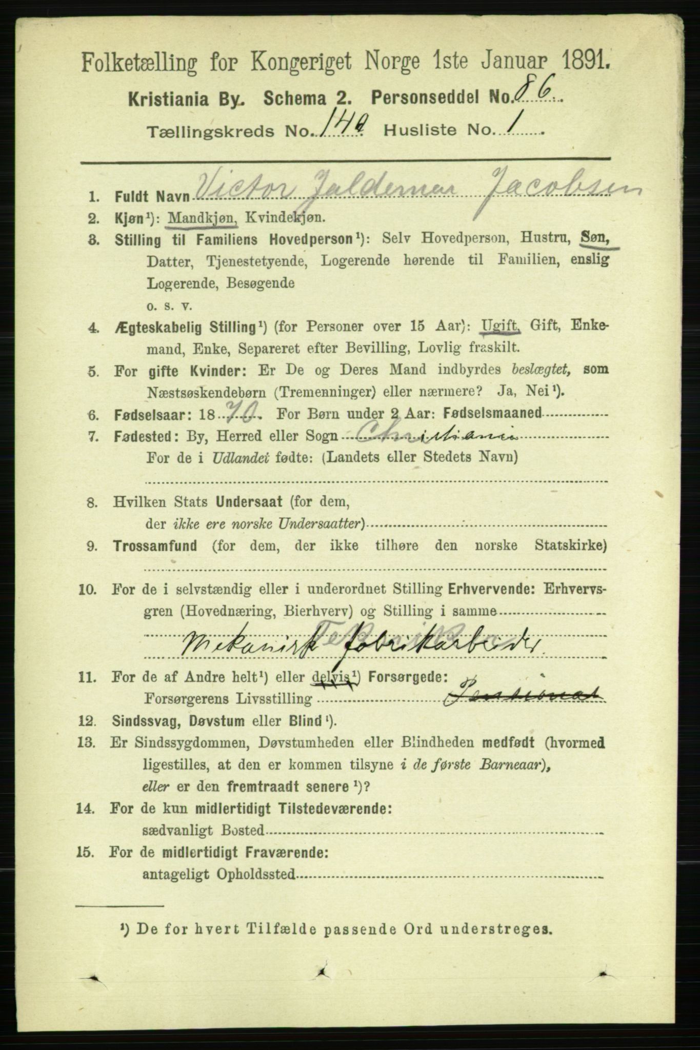 RA, 1891 census for 0301 Kristiania, 1891, p. 77540