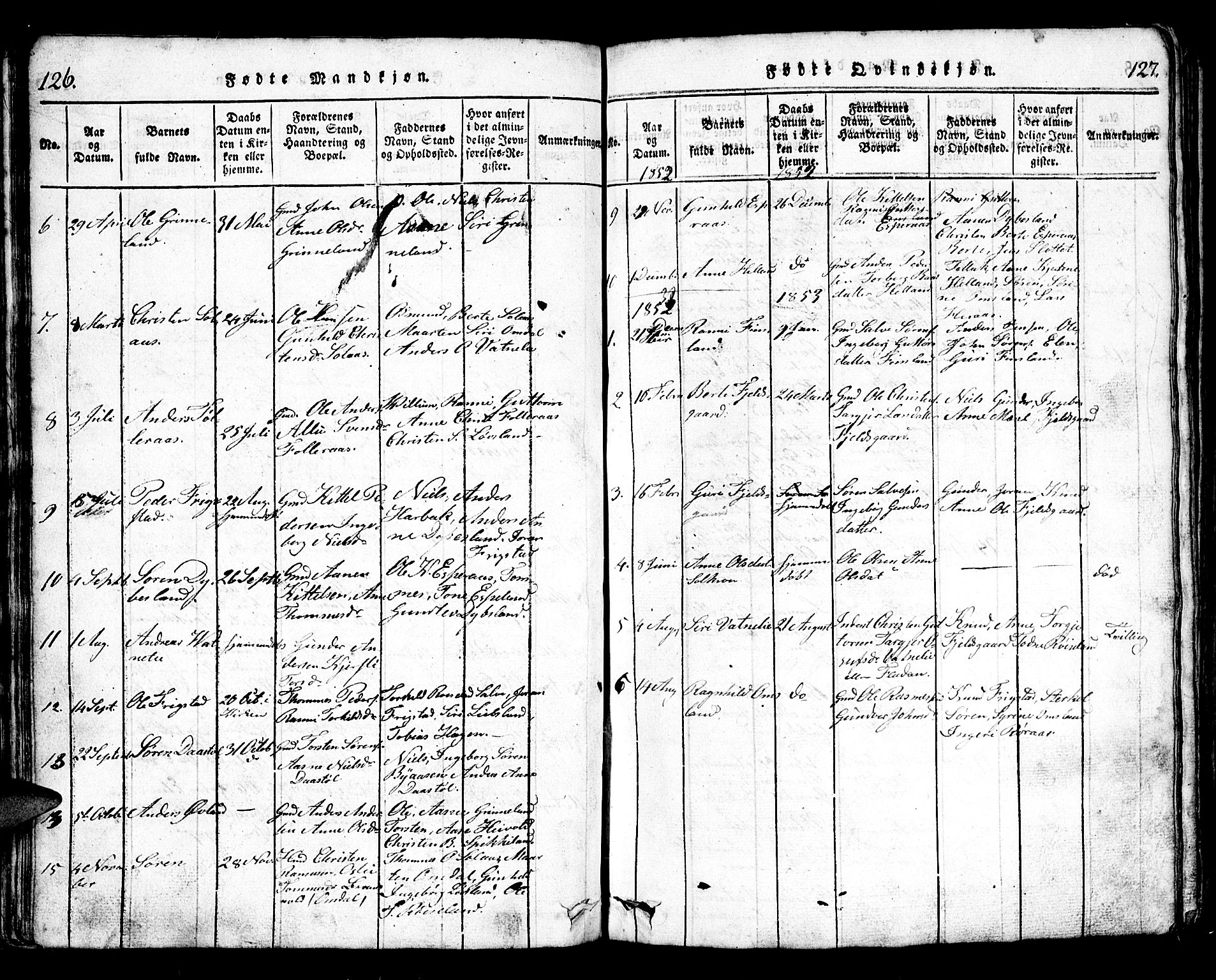 Bjelland sokneprestkontor, SAK/1111-0005/F/Fb/Fbb/L0003: Parish register (copy) no. B 3, 1816-1868, p. 126-127