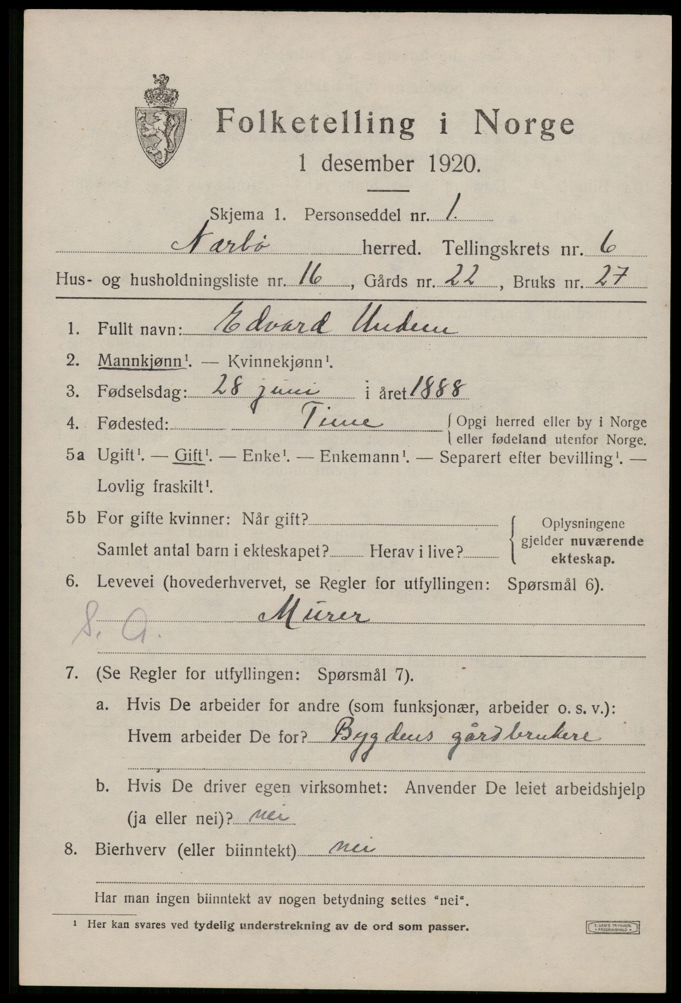 SAST, 1920 census for Nærbø, 1920, p. 3787