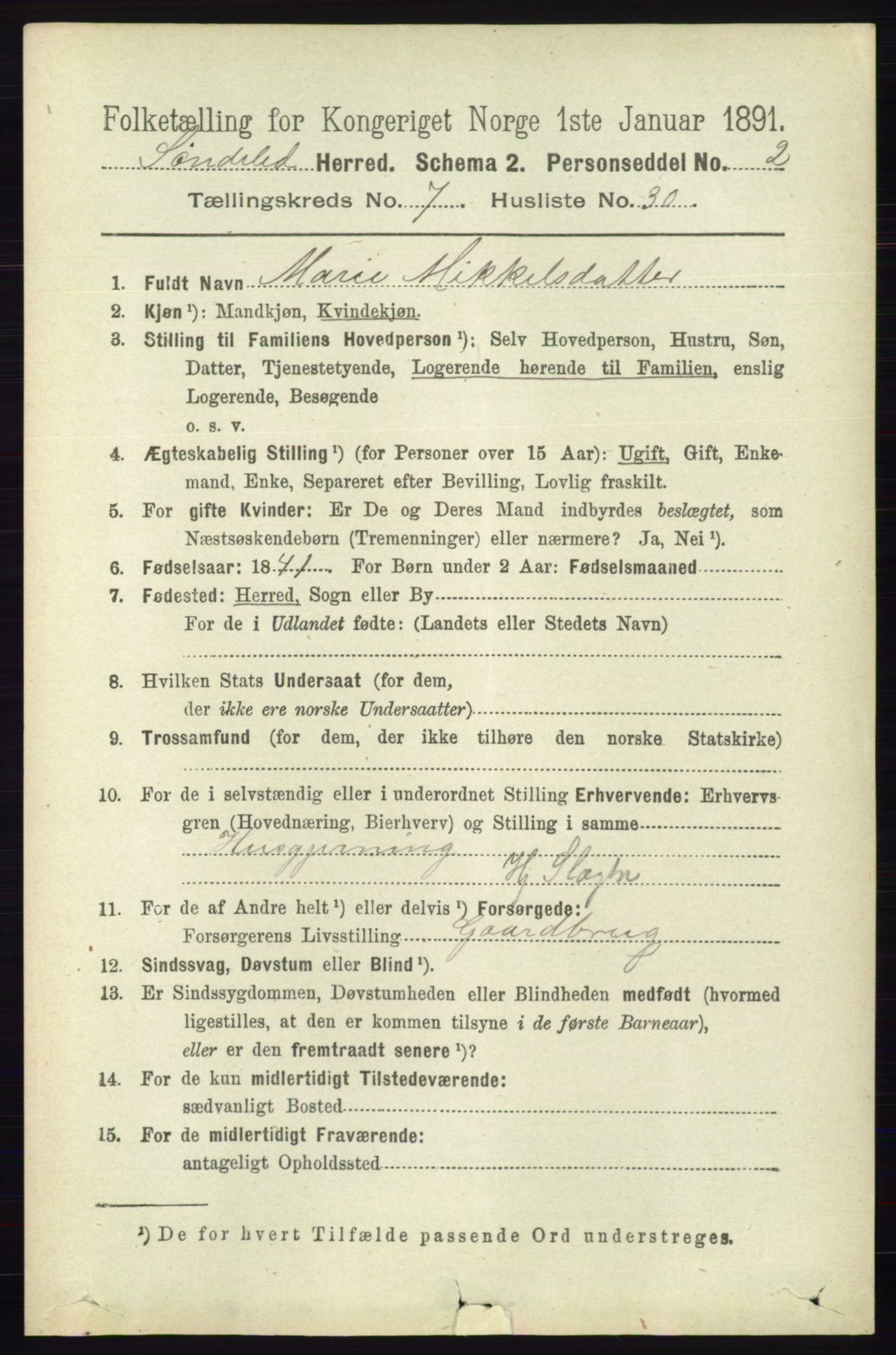 RA, 1891 census for 0913 Søndeled, 1891, p. 2522