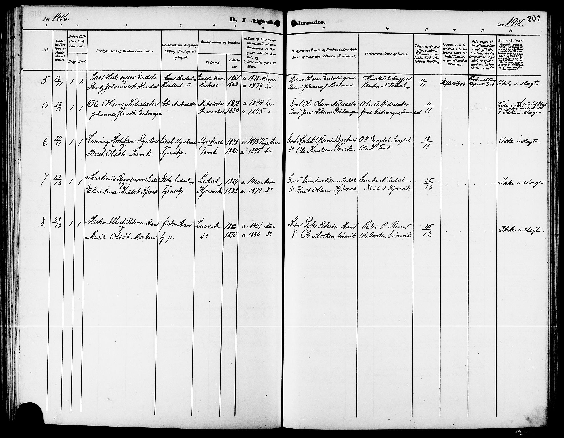 Ministerialprotokoller, klokkerbøker og fødselsregistre - Møre og Romsdal, AV/SAT-A-1454/578/L0910: Parish register (copy) no. 578C03, 1900-1921, p. 207