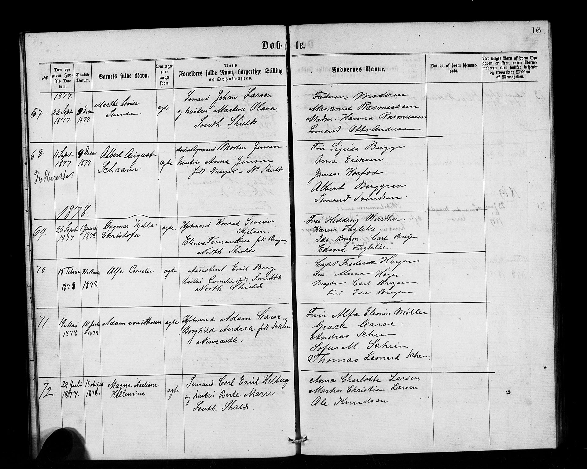 Den norske sjømannsmisjon i utlandet/Tyne-havnene (North Shields og New Castle), AV/SAB-SAB/PA-0101/H/Ha/L0001: Parish register (official) no. A 1, 1865-1883, p. 16