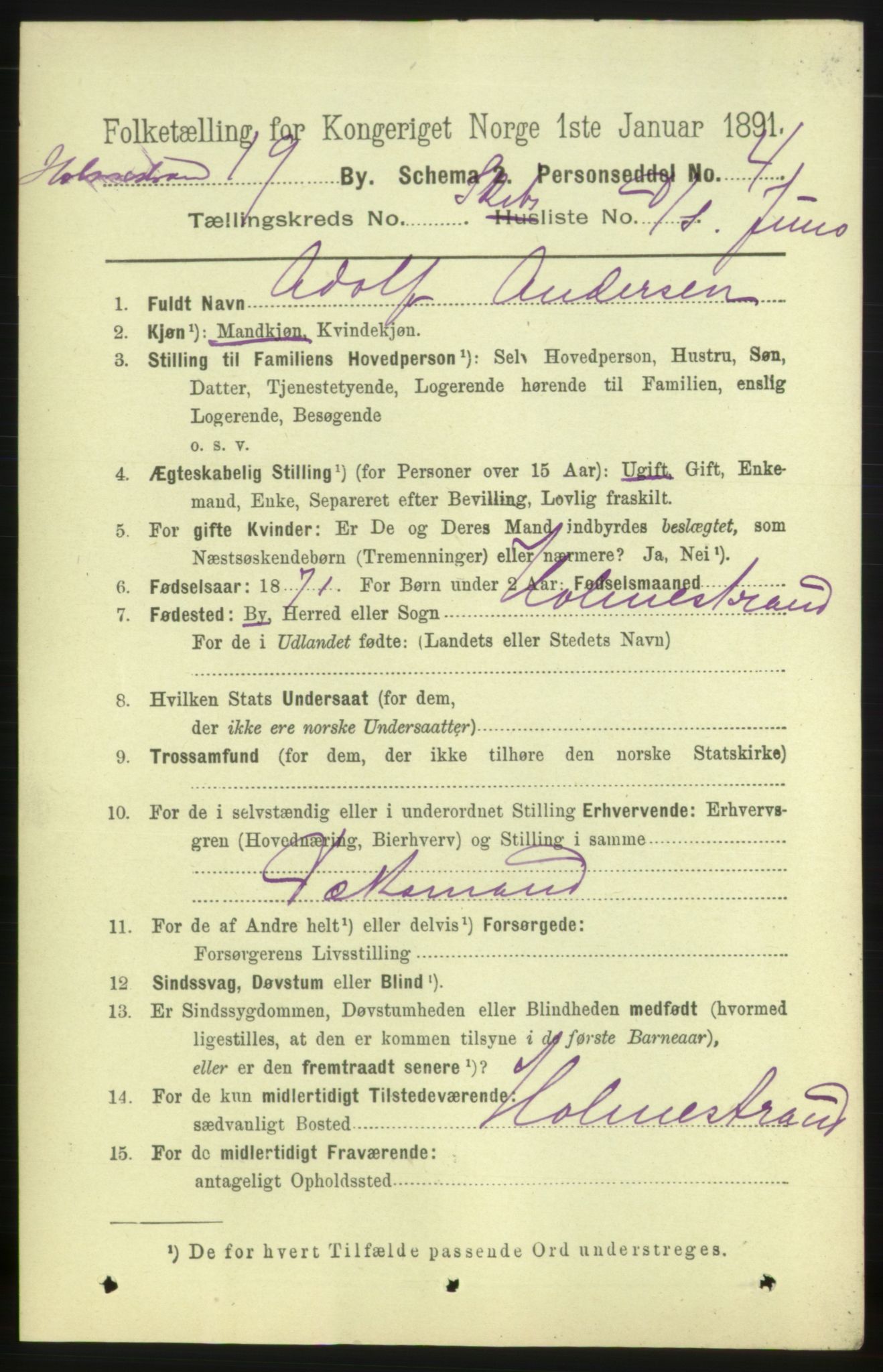 RA, 1891 census for 0702 Holmestrand, 1891, p. 2985