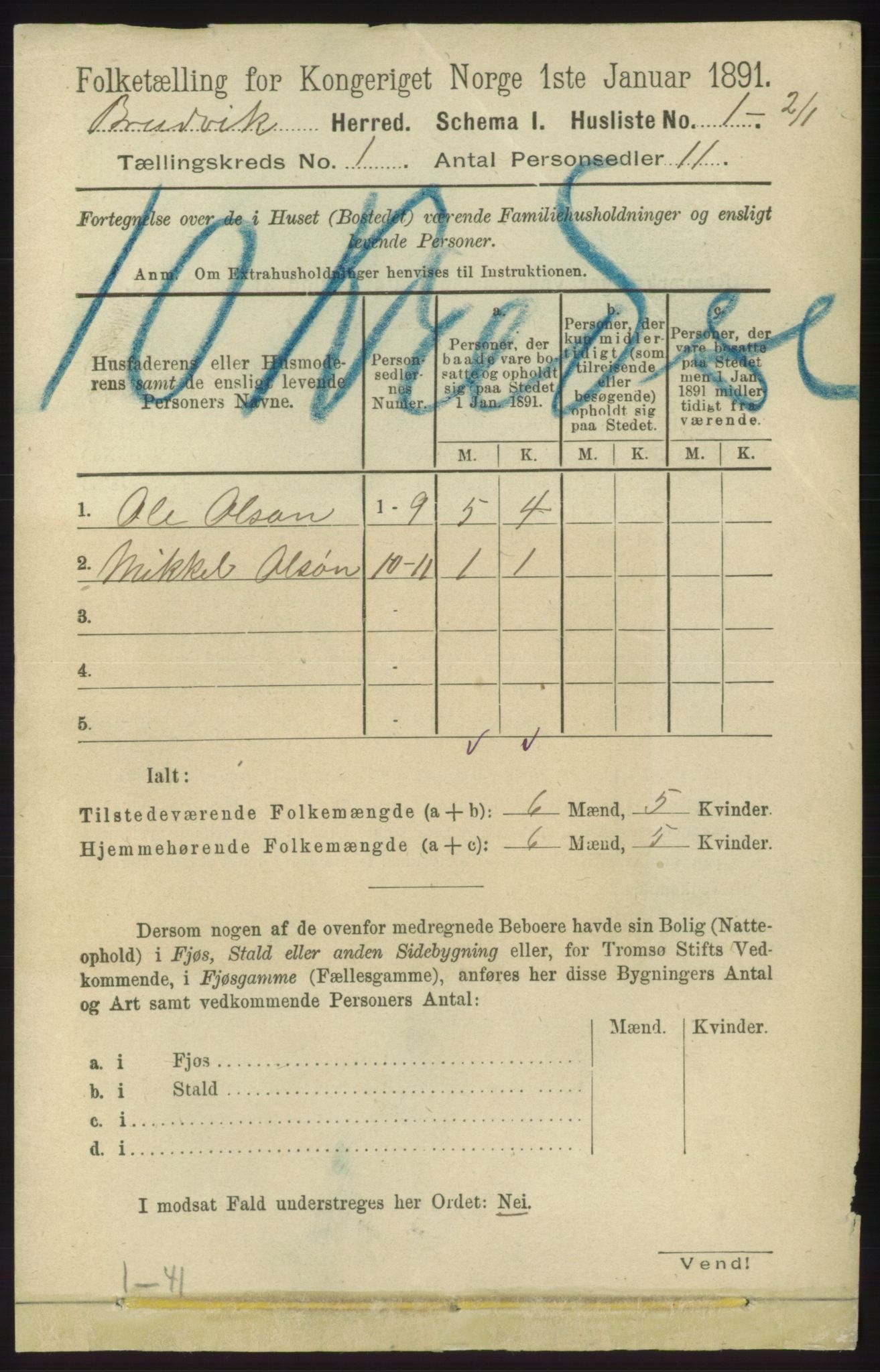 RA, 1891 census for 1251 Bruvik, 1891, p. 29