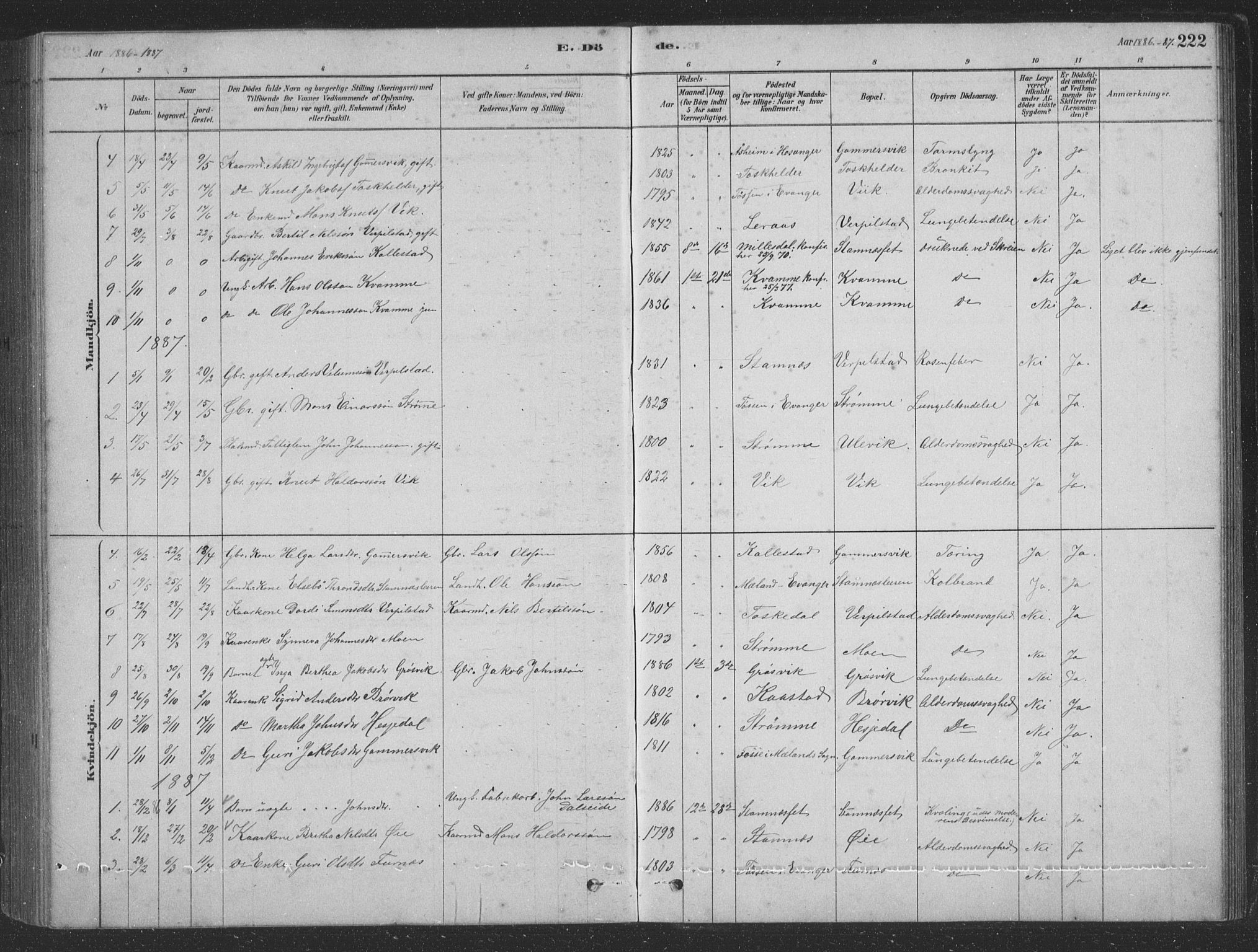 Vaksdal Sokneprestembete, SAB/A-78901/H/Hab: Parish register (copy) no. D 1, 1878-1939, p. 222