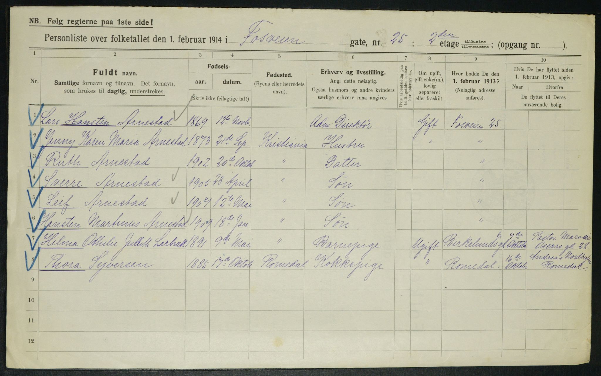 OBA, Municipal Census 1914 for Kristiania, 1914, p. 25448