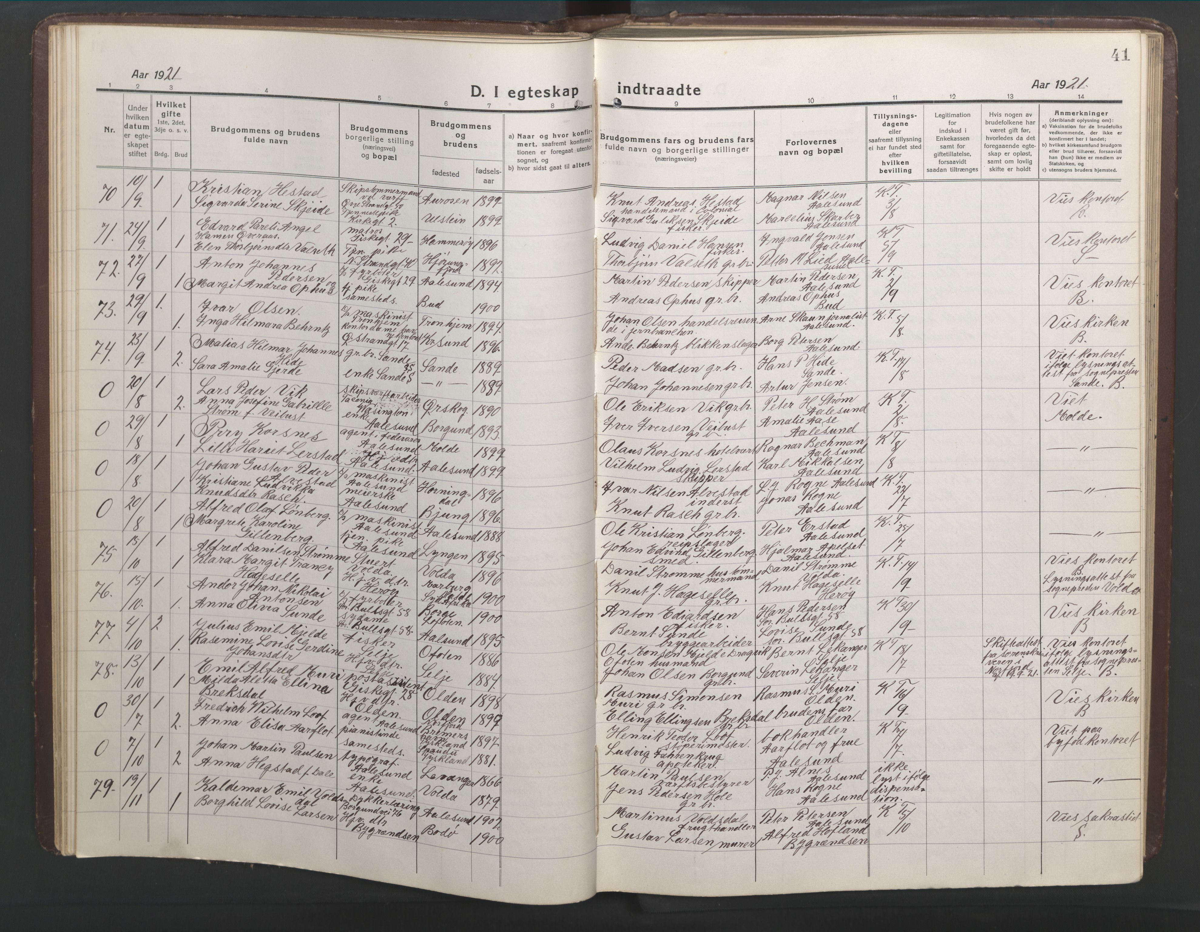 Ministerialprotokoller, klokkerbøker og fødselsregistre - Møre og Romsdal, AV/SAT-A-1454/529/L0473: Parish register (copy) no. 529C10, 1918-1941, p. 41