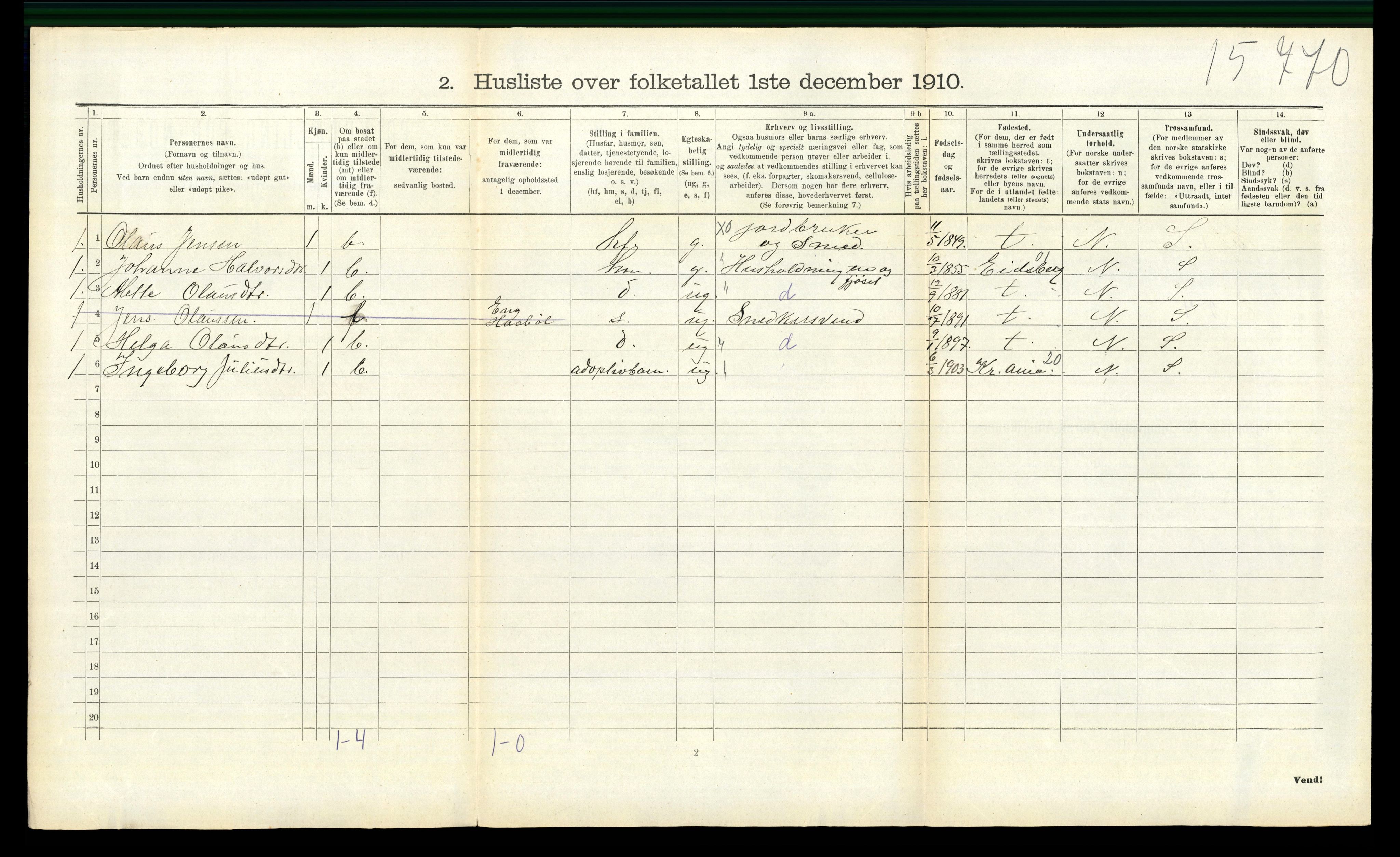 RA, 1910 census for Spydeberg, 1910, p. 578