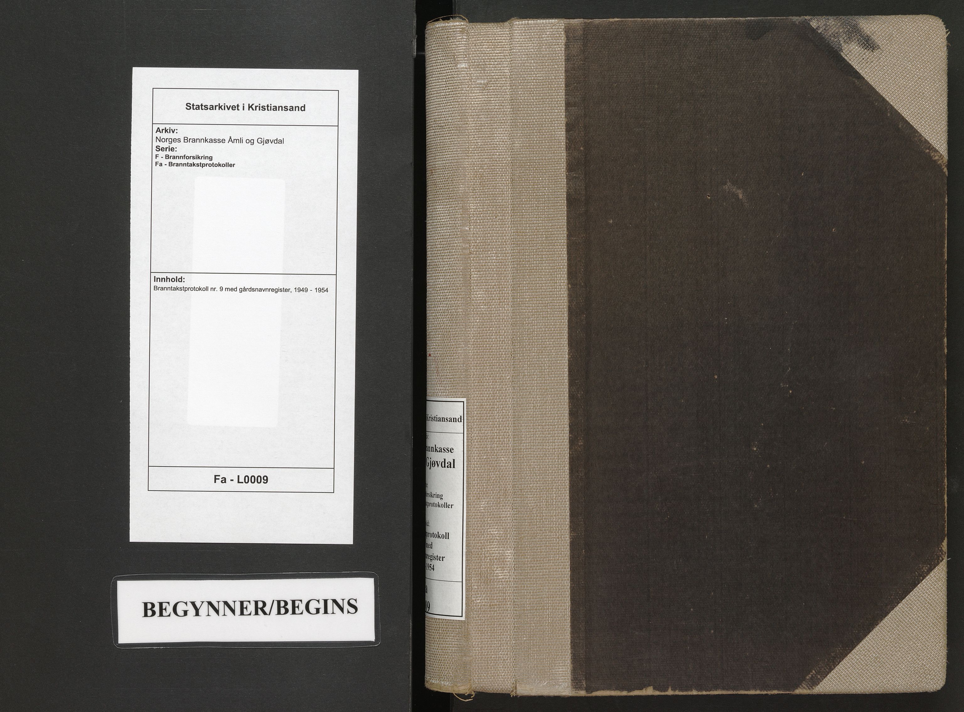 Norges Brannkasse Åmli og Gjøvdal, AV/SAK-2241-0061/F/Fa/L0009: Branntakstprotokoll nr. 9 med gårdsnavnregister, 1949-1954