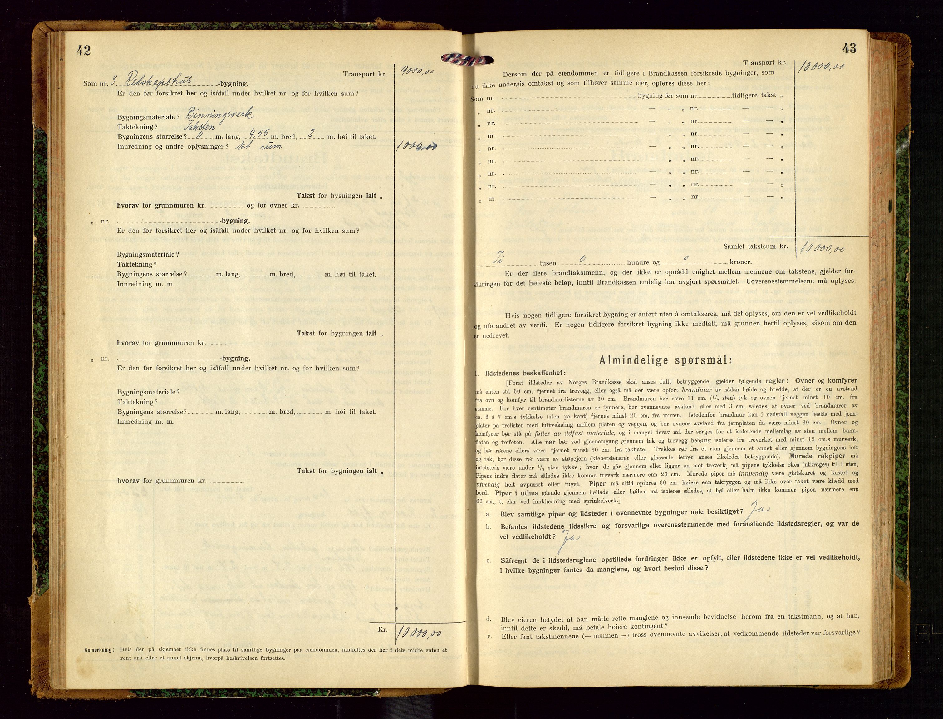 Helleland lensmannskontor, AV/SAST-A-100209/Gob/L0002: "Brandtakstprotokoll", 1921-1930, p. 42-43