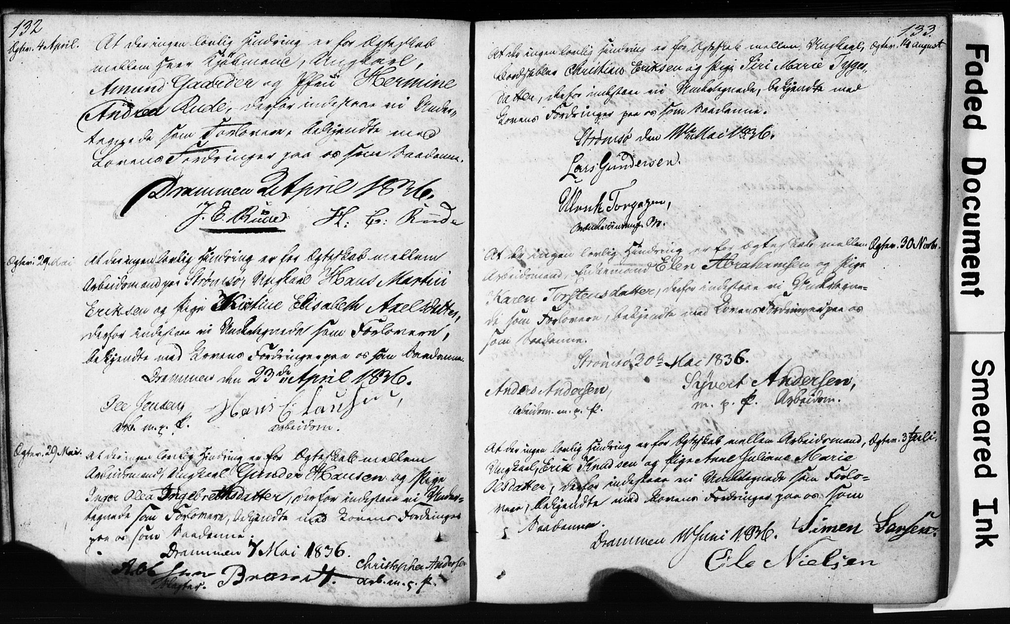 Strømsø kirkebøker, AV/SAKO-A-246/H/Hb/L0002: Best man's statements no. 2, 1815-1857, p. 132-133