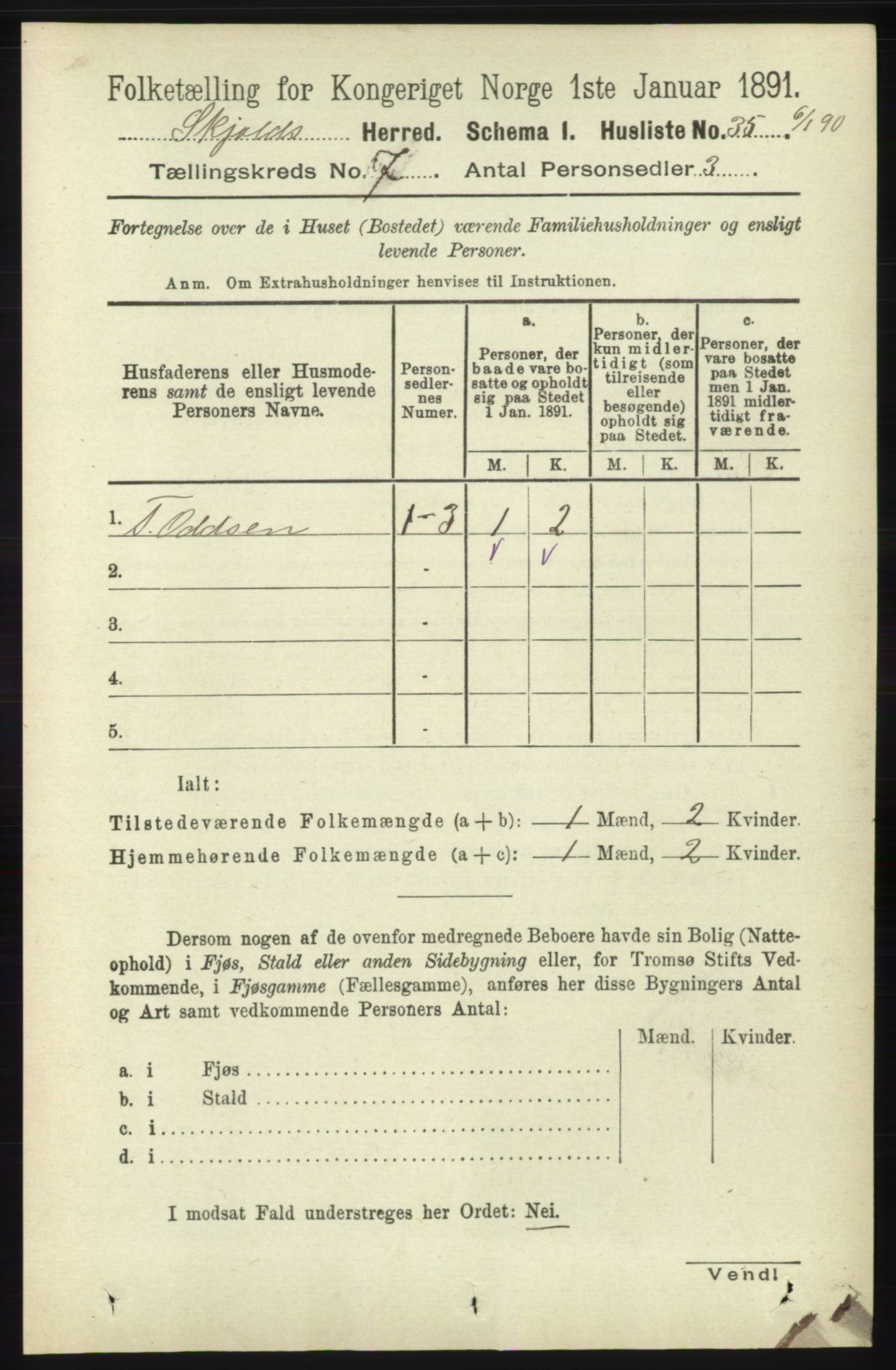 RA, 1891 census for 1154 Skjold, 1891, p. 1338