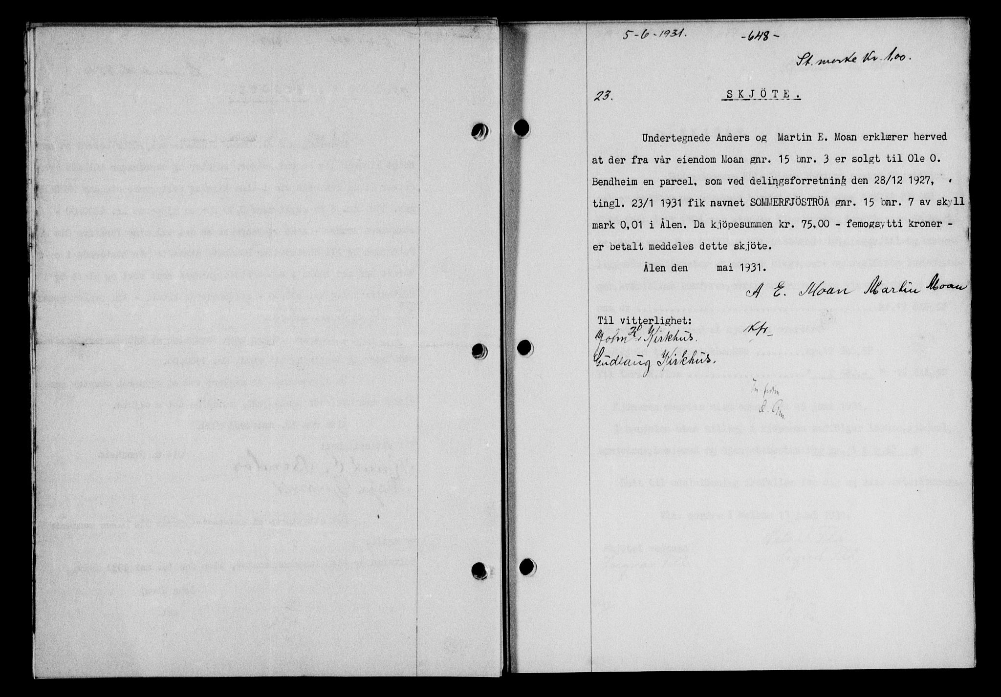Gauldal sorenskriveri, SAT/A-0014/1/2/2C/L0041: Mortgage book no. 42-43, 1930-1931, Deed date: 05.06.1931