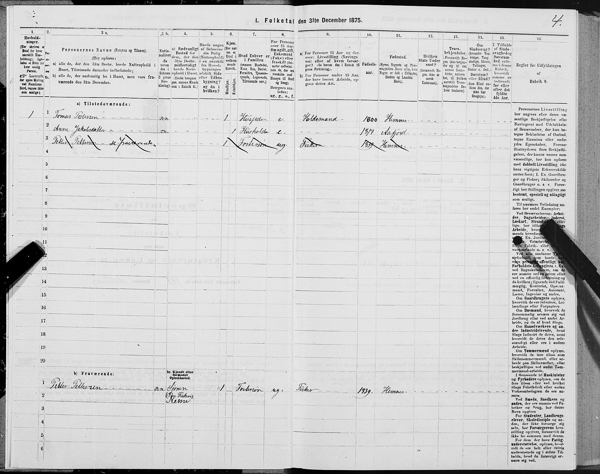 SAT, 1875 census for 1832P Hemnes, 1875, p. 1004