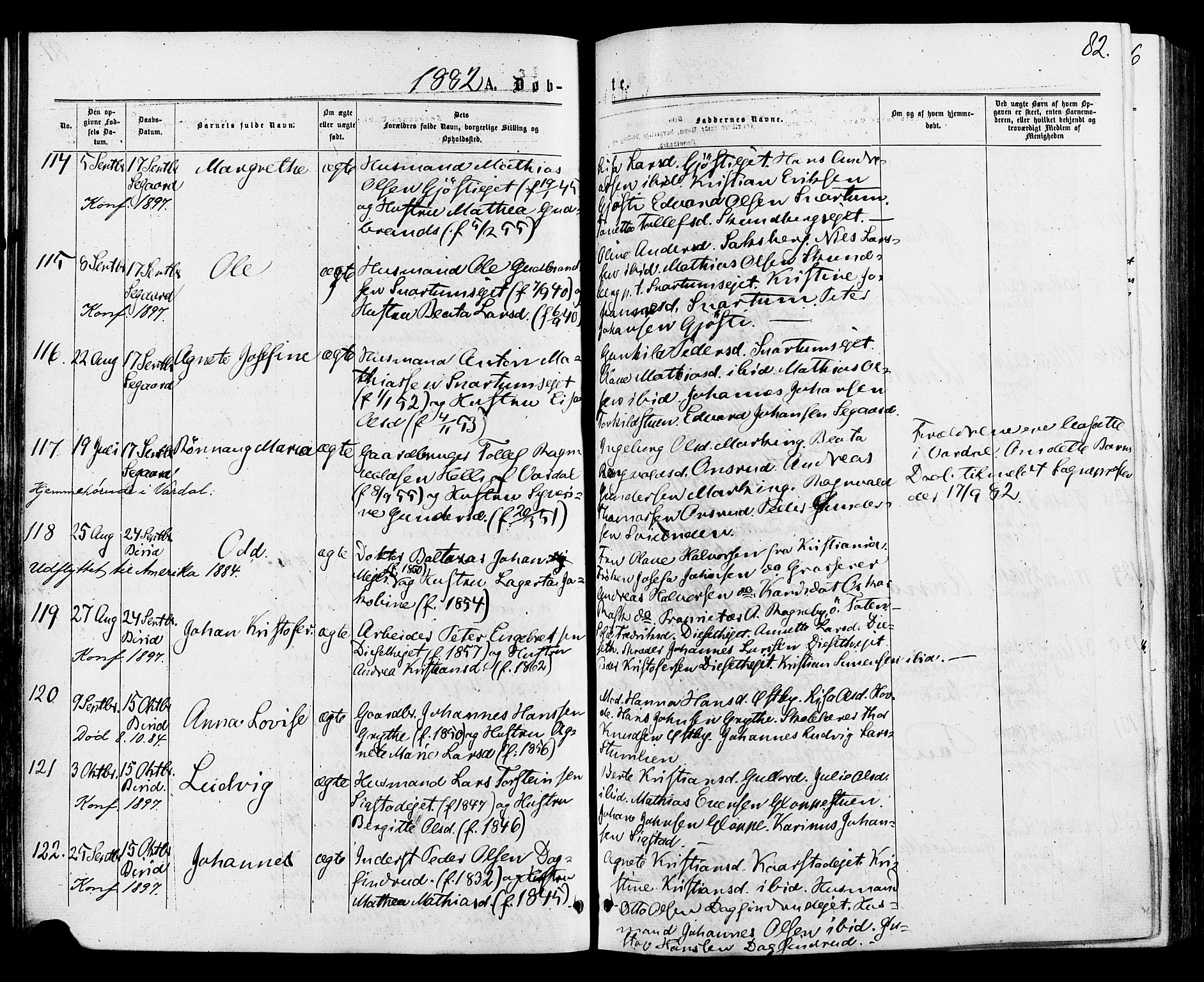 Biri prestekontor, AV/SAH-PREST-096/H/Ha/Haa/L0006: Parish register (official) no. 6, 1877-1886, p. 82