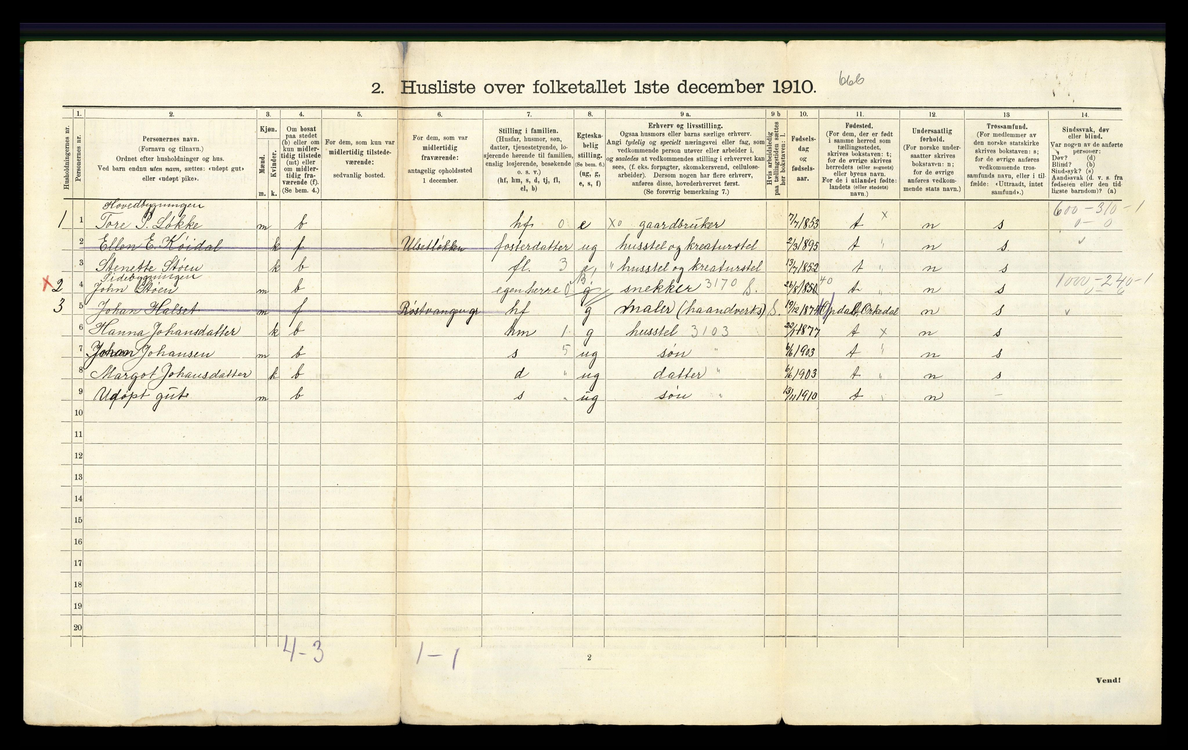 RA, 1910 census for Kvikne, 1910, p. 32