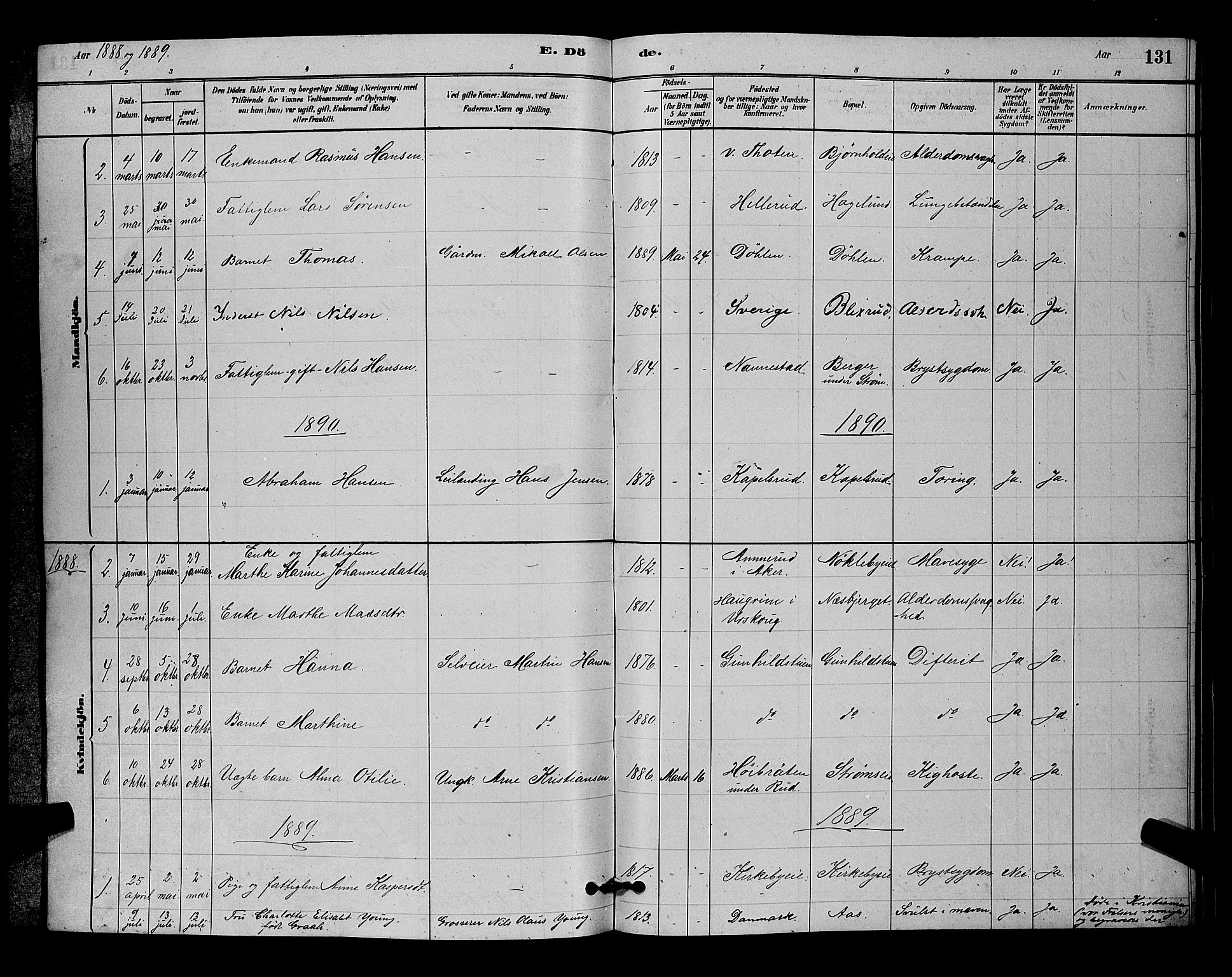 Nittedal prestekontor Kirkebøker, SAO/A-10365a/G/Gb/L0002: Parish register (copy) no. II 2, 1879-1901, p. 131