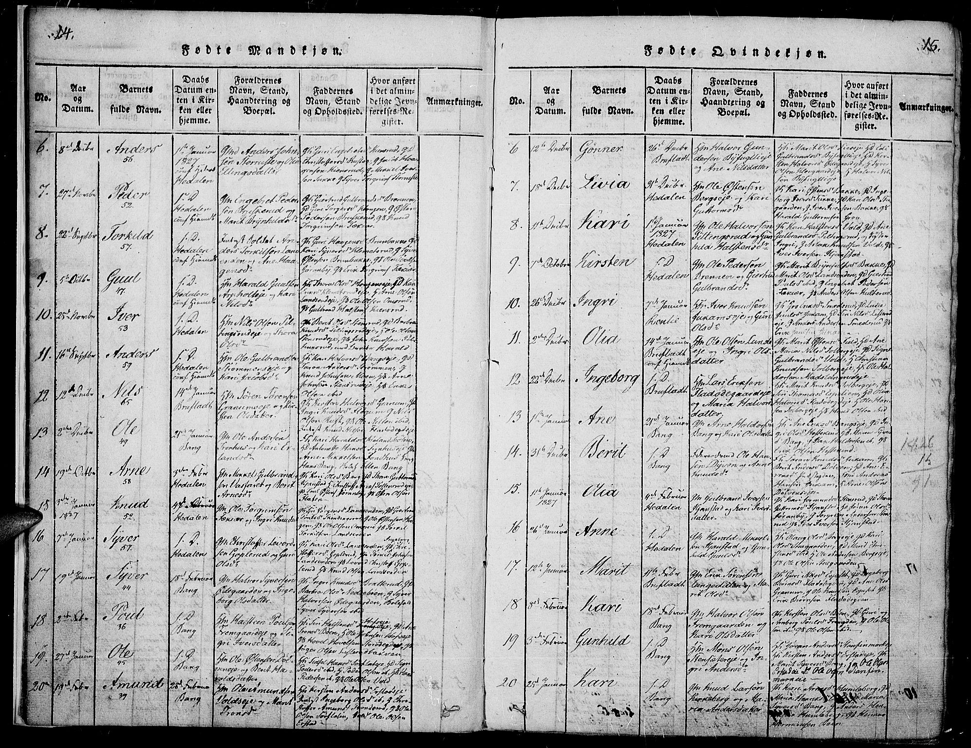 Sør-Aurdal prestekontor, AV/SAH-PREST-128/H/Ha/Haa/L0003: Parish register (official) no. 3, 1825-1840, p. 14-15