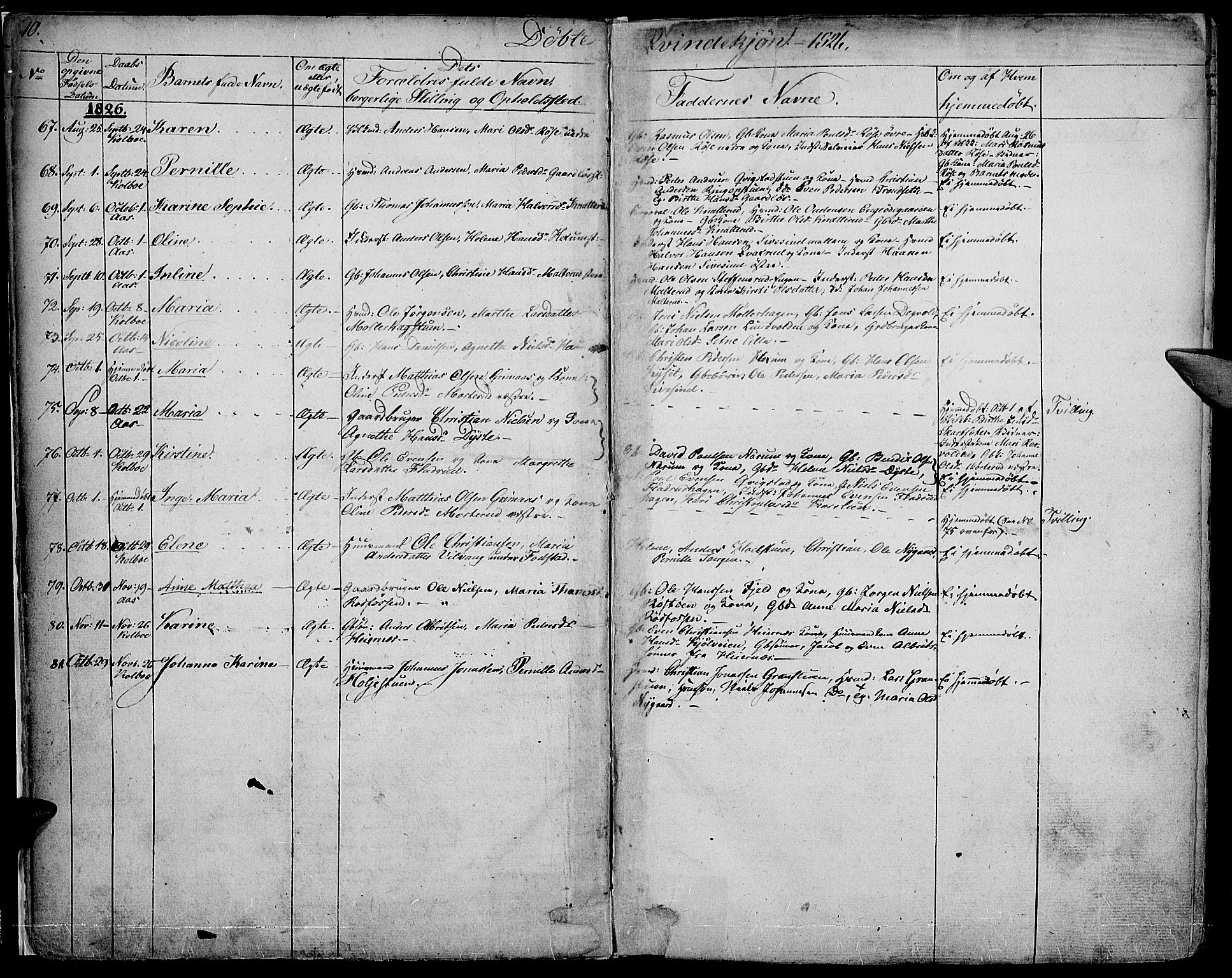 Vestre Toten prestekontor, SAH/PREST-108/H/Ha/Haa/L0002: Parish register (official) no. 2, 1825-1837, p. 10