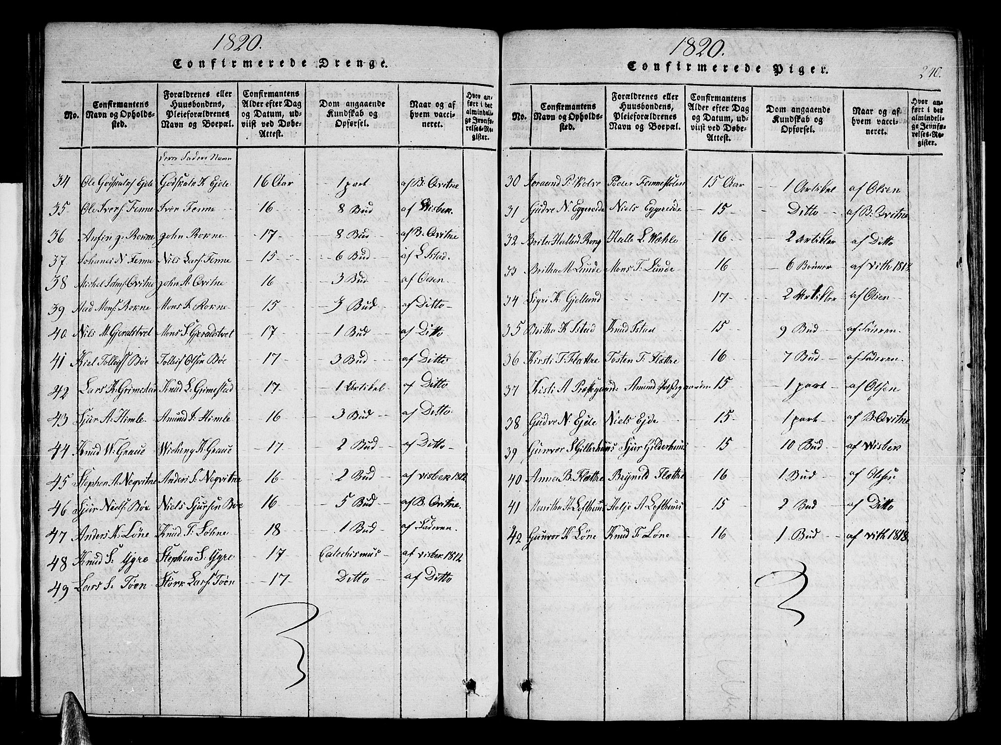 Voss sokneprestembete, AV/SAB-A-79001/H/Haa: Parish register (official) no. A 11, 1816-1827, p. 240