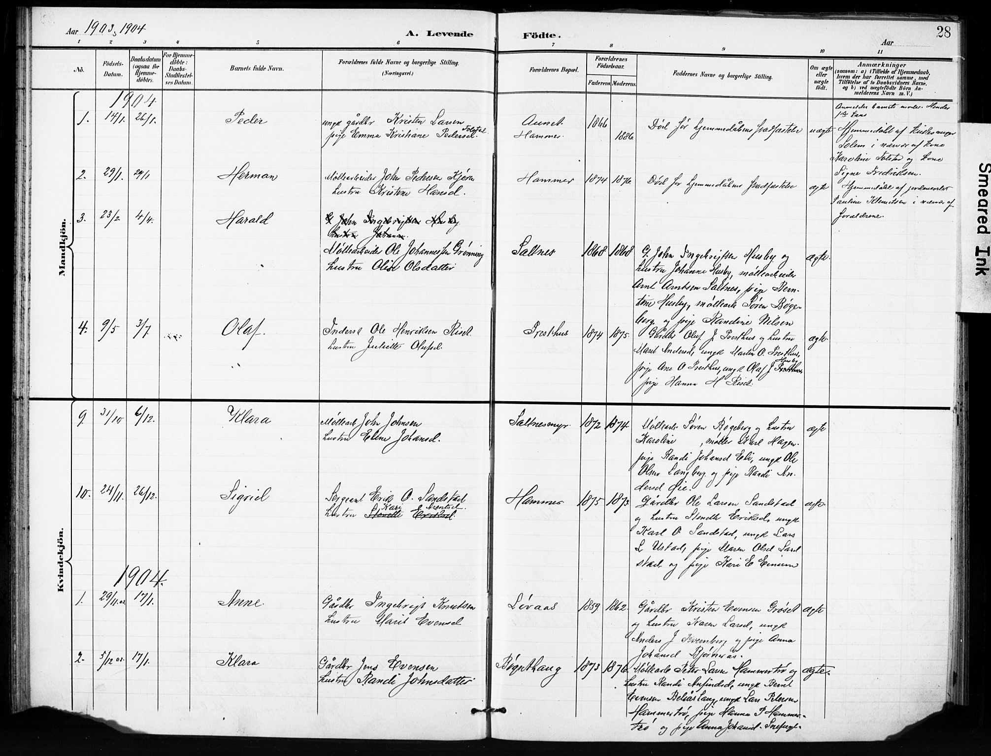 Ministerialprotokoller, klokkerbøker og fødselsregistre - Sør-Trøndelag, SAT/A-1456/666/L0787: Parish register (official) no. 666A05, 1895-1908, p. 28