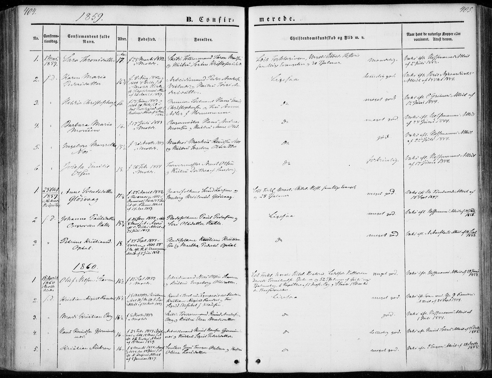 Ministerialprotokoller, klokkerbøker og fødselsregistre - Møre og Romsdal, SAT/A-1454/558/L0689: Parish register (official) no. 558A03, 1843-1872, p. 404-405